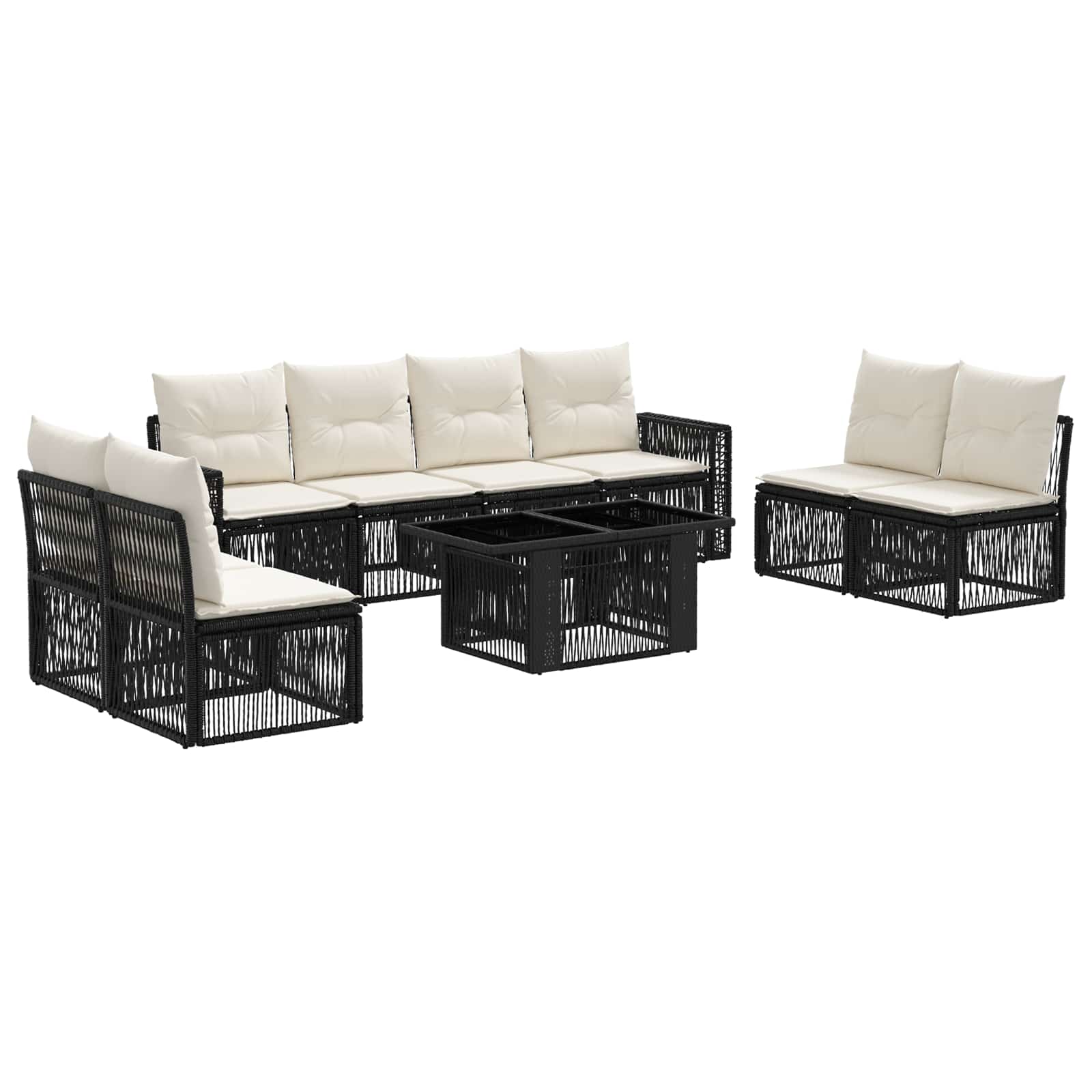 Gartensofa-set 9 stk. Schwarz und Cremeweiß Poly-Rattan