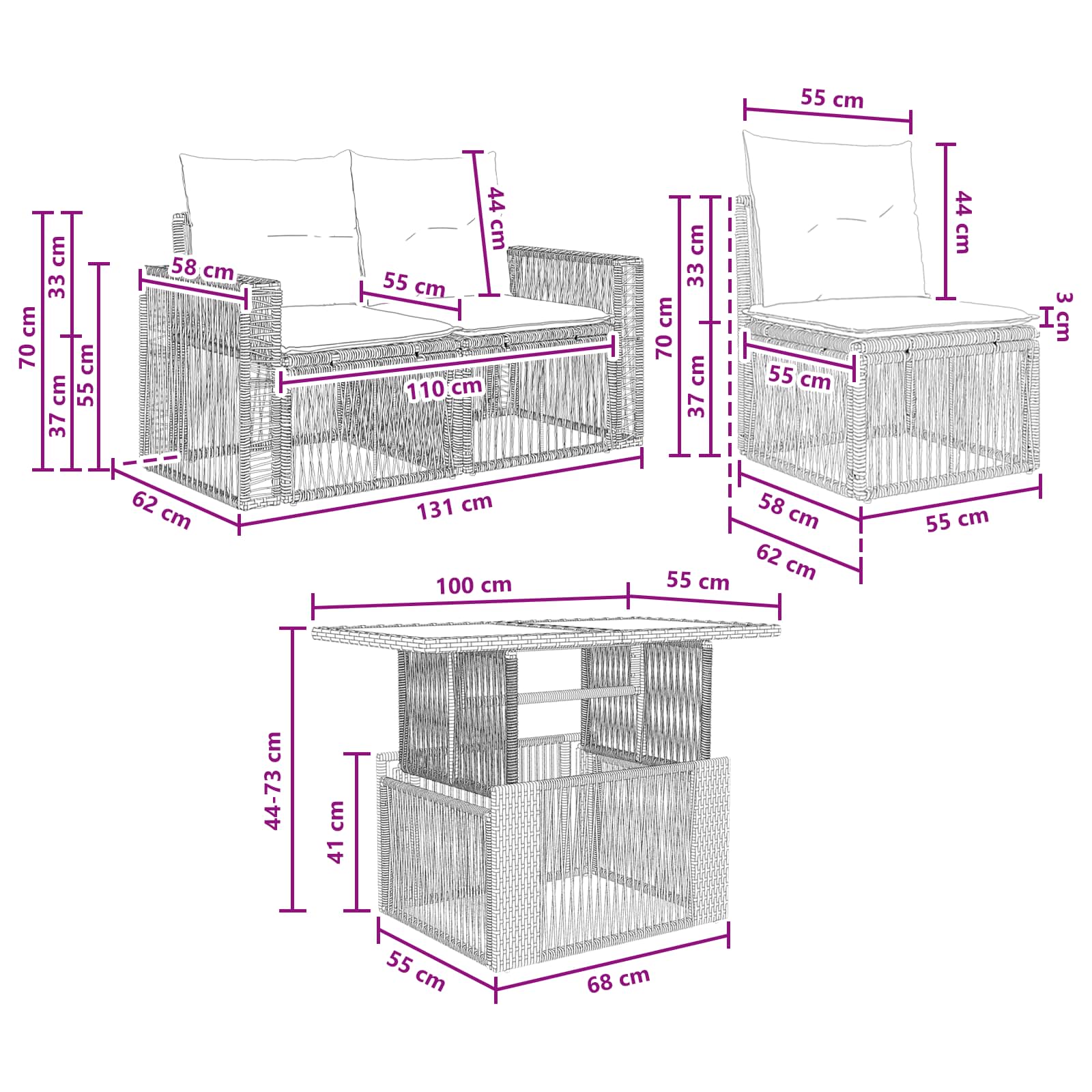 Gartensofa-set 9 stk. Schwarz und Cremeweiß Poly-Rattan