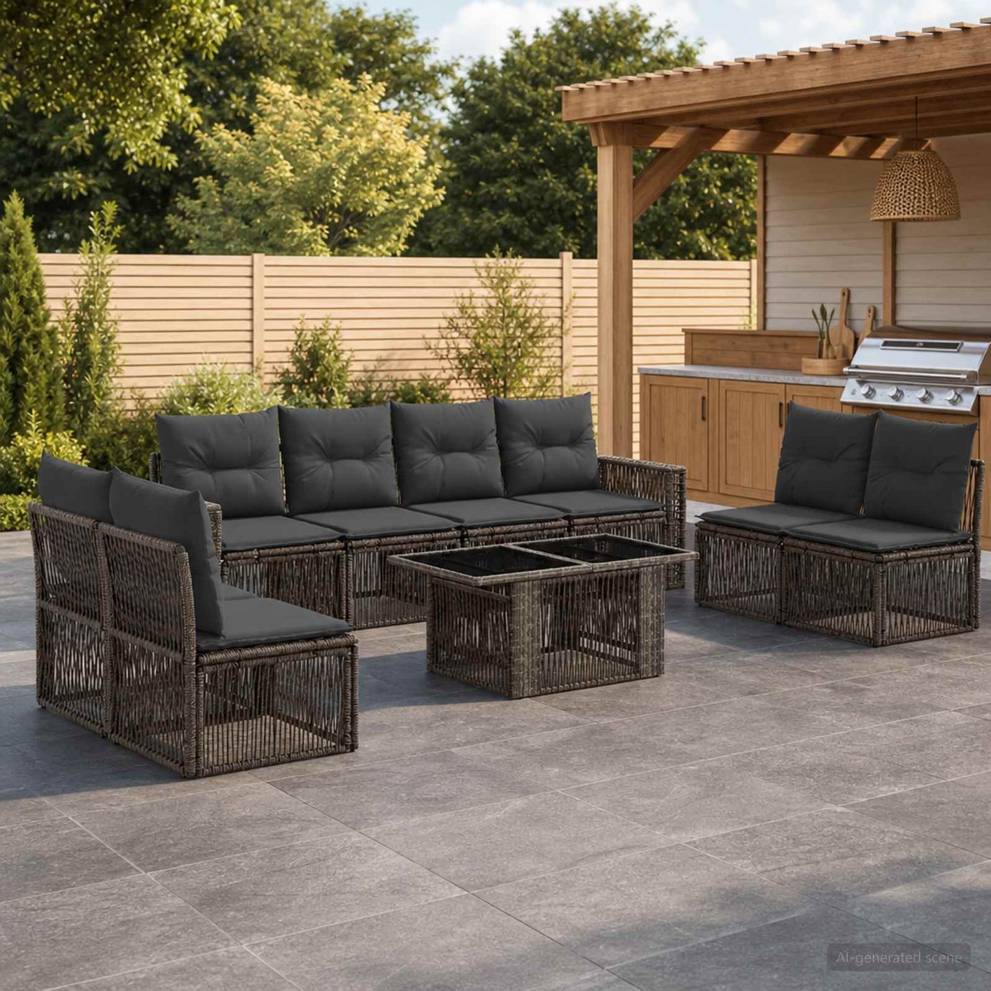 Gartensofa-set 9 stk. Grau und Dunkelgrau Poly-Rattan