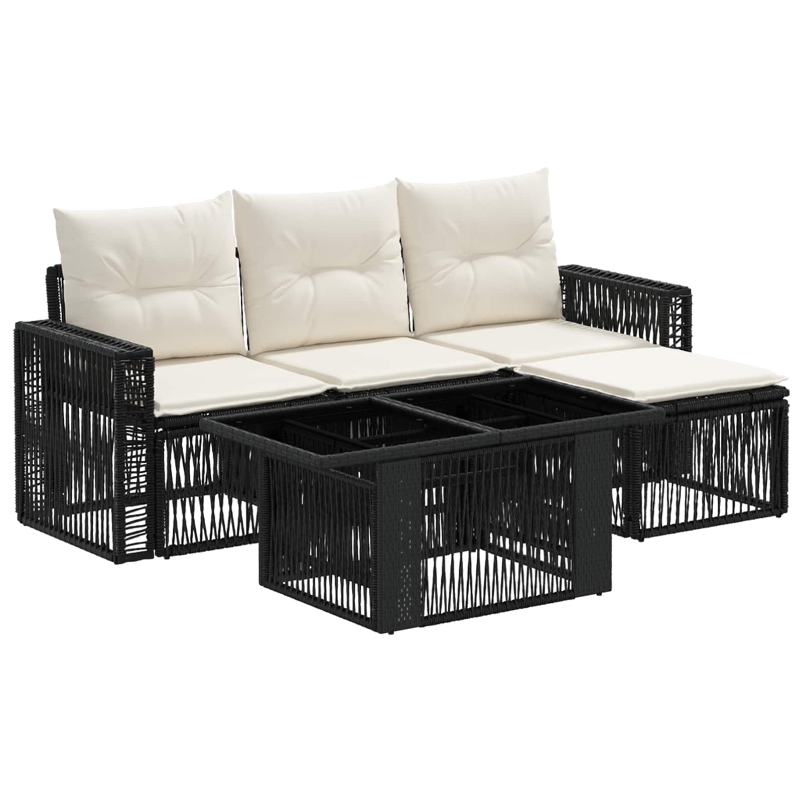 Gartensofa-set 5 stk. Schwarz und Cremeweiß Poly-Rattan
