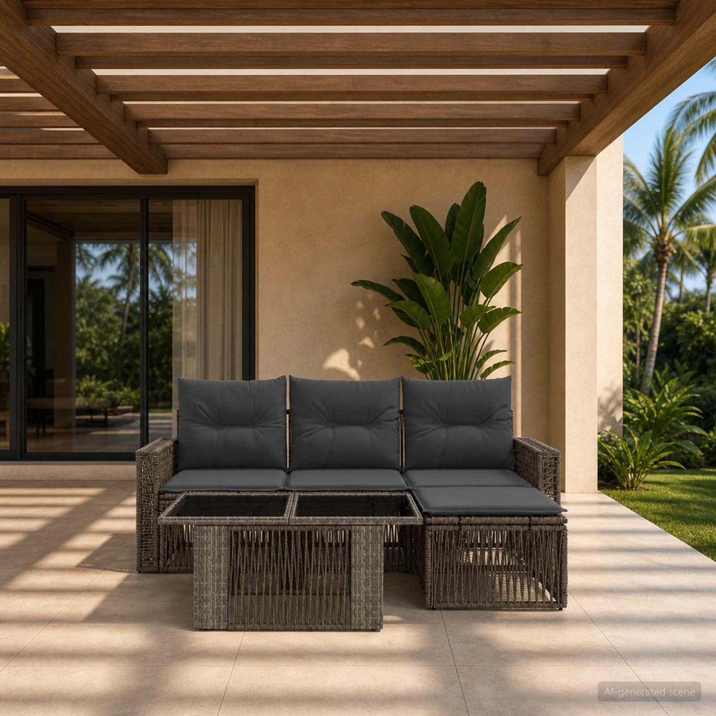Gartensofa-set 5 stk. Grau und Dunkelgrau Poly-Rattan