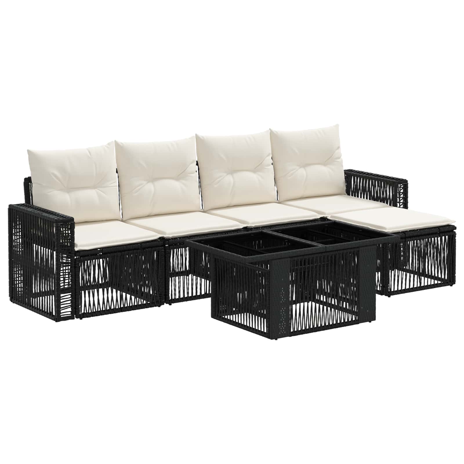 Gartensofa-set 6 stk. Schwarz und Cremeweiß Poly-Rattan