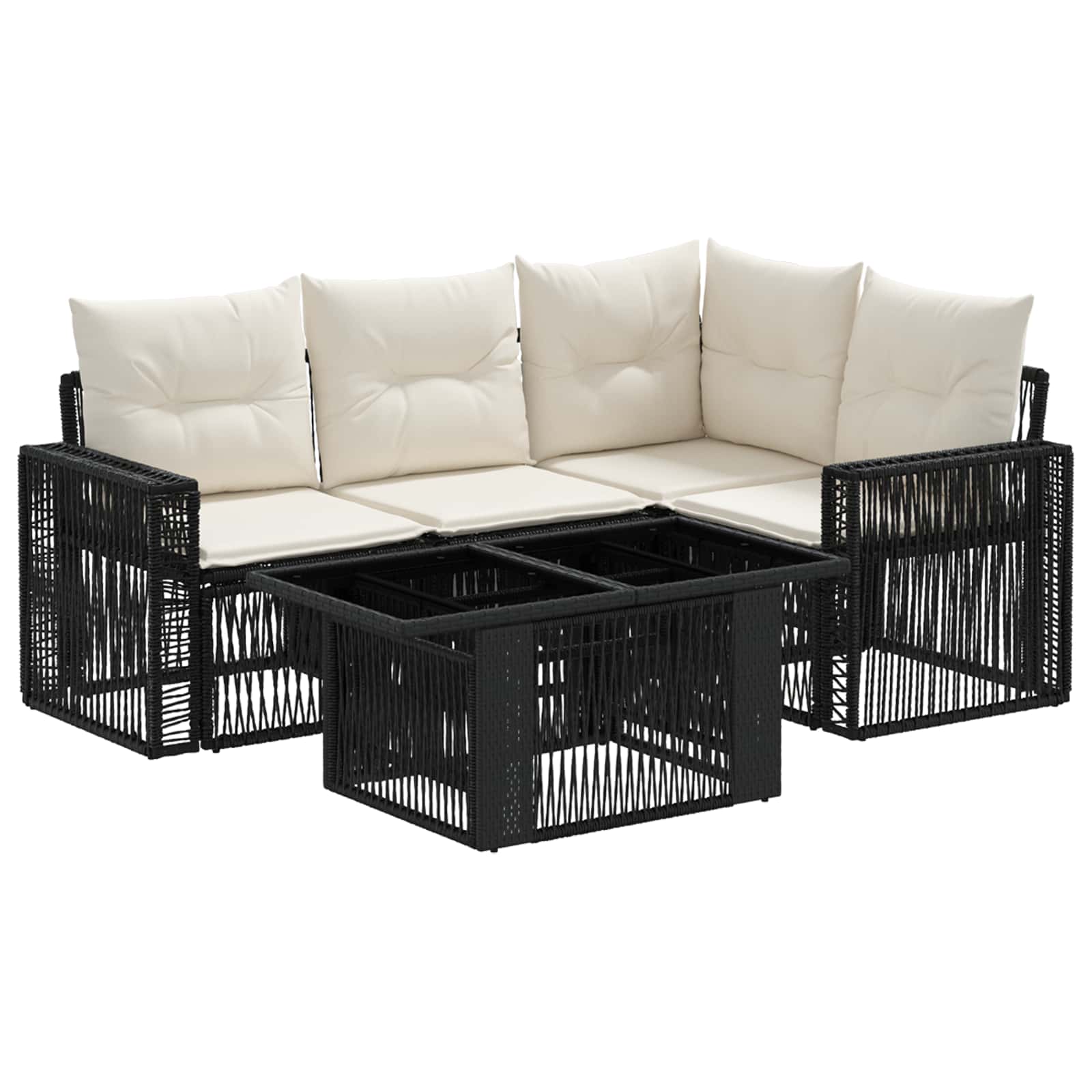 Gartensofa-set 5 stk. Schwarz und Cremeweiß Poly-Rattan