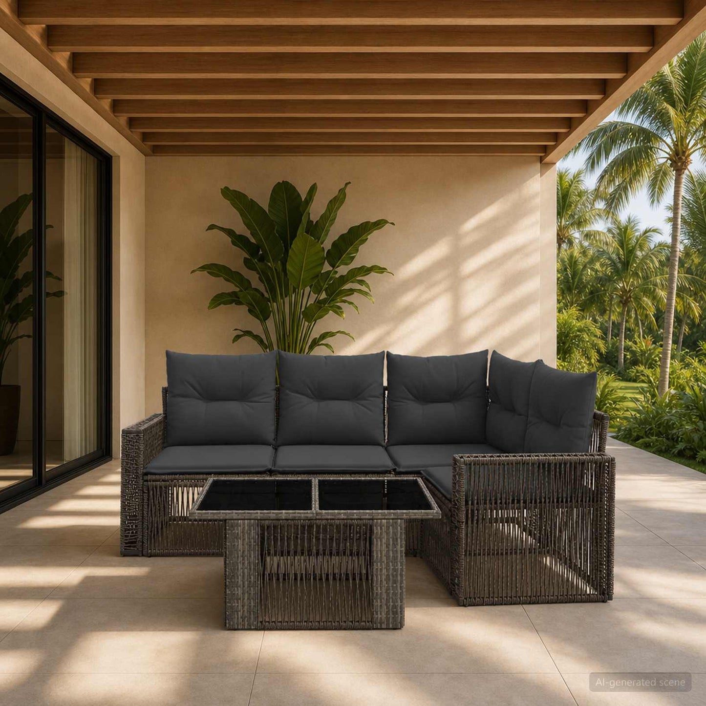 Gartensofa-set 5 stk. Grau und Dunkelgrau Poly-Rattan