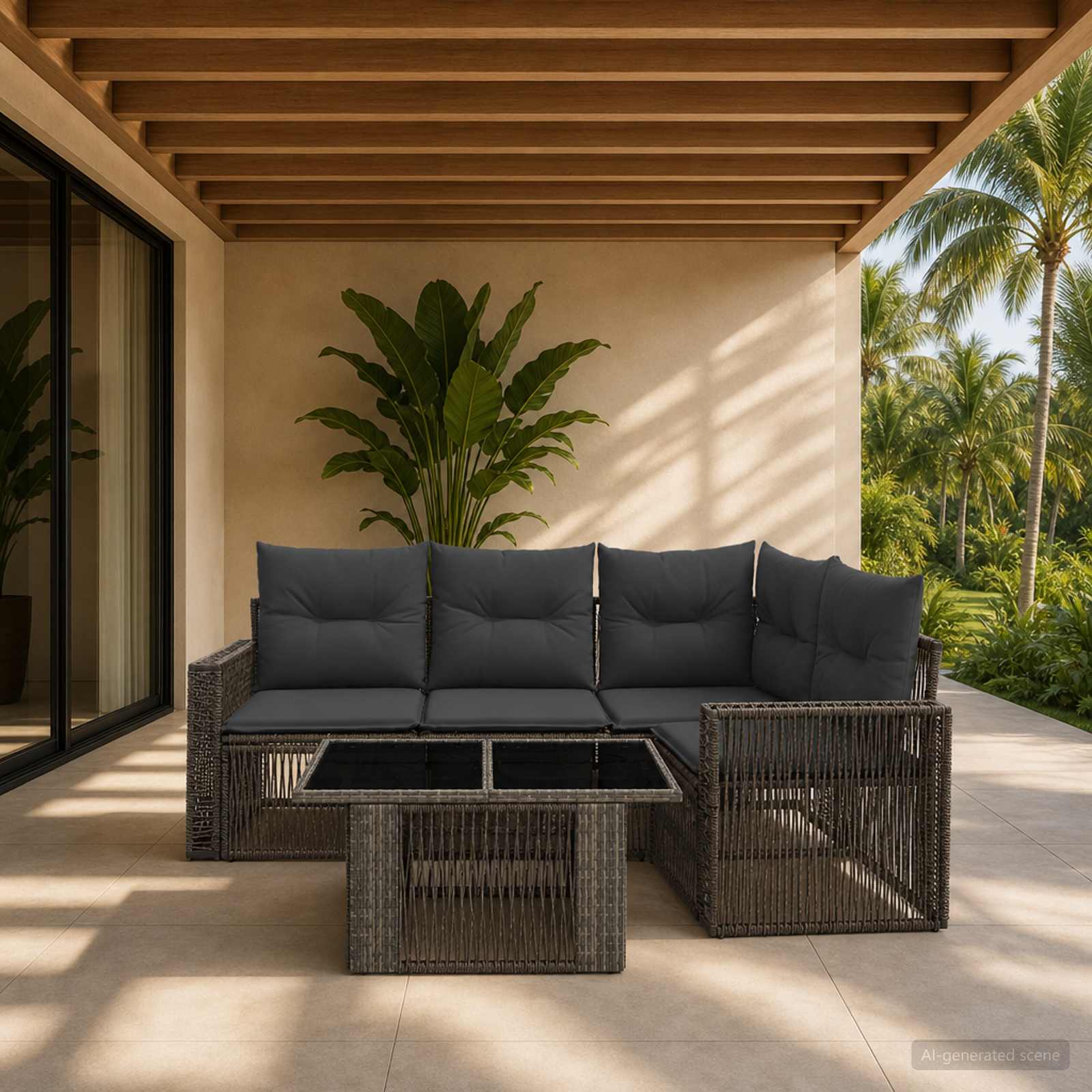 Gartensofa-set 5 stk. Grau und Dunkelgrau Poly-Rattan