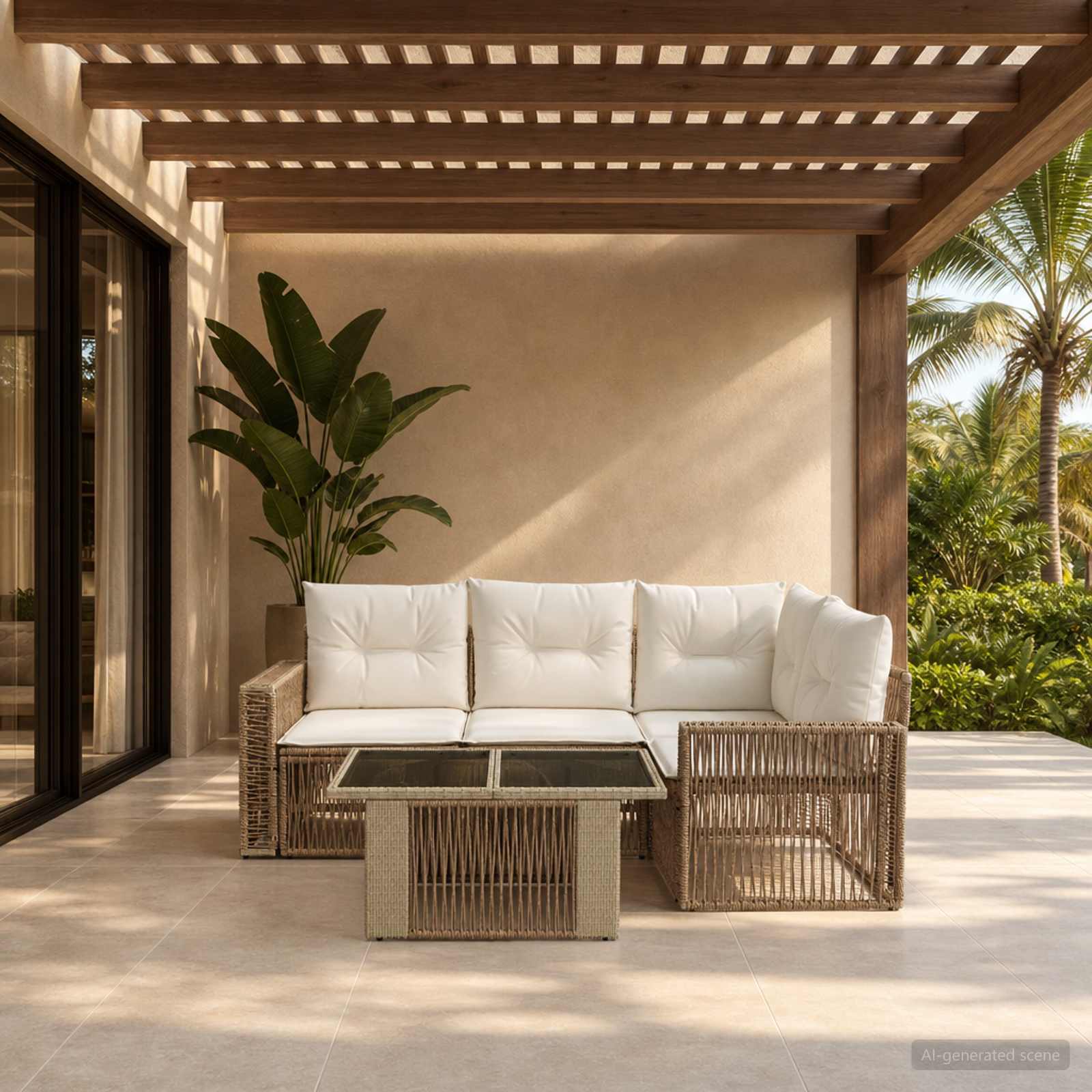 Gartensofa-set 5 stk. Beige und Cremeweiß Poly-Rattan