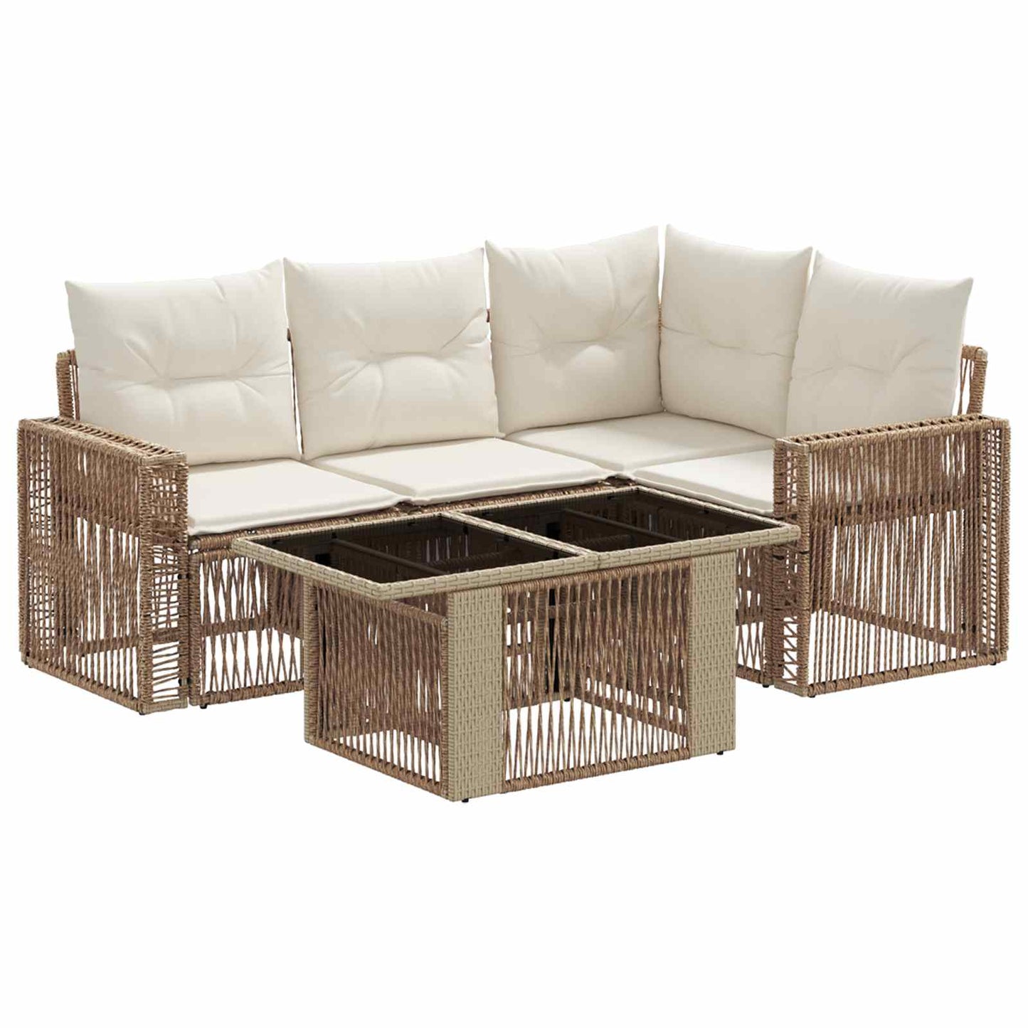 Gartensofa-set 5 stk. Beige und Cremeweiß Poly-Rattan