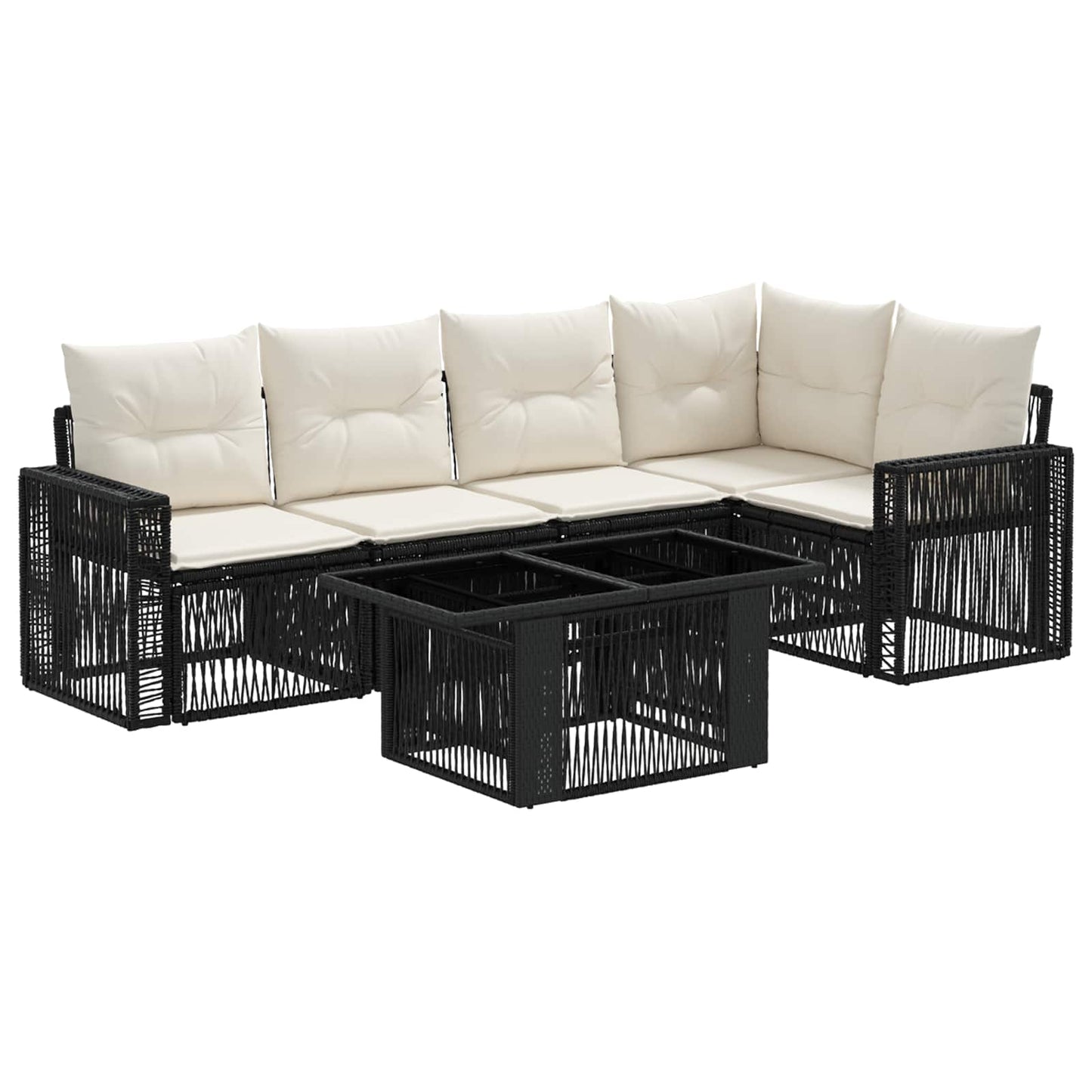 Gartensofa-set 6 stk. Schwarz und Cremeweiß Poly-Rattan