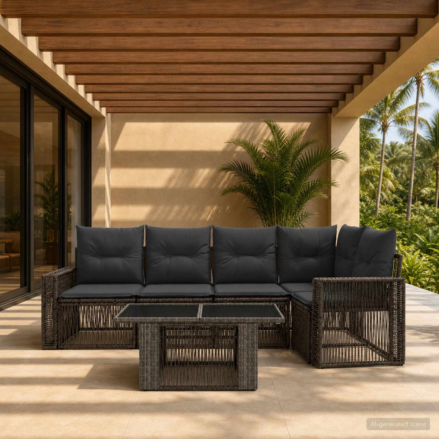 Gartensofa-set 6 stk. Grau und Dunkelgrau Poly-Rattan