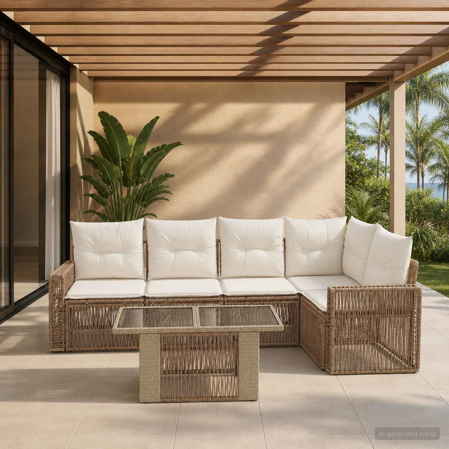 Gartensofa-set 6 stk. Beige und Cremeweiß Poly-Rattan