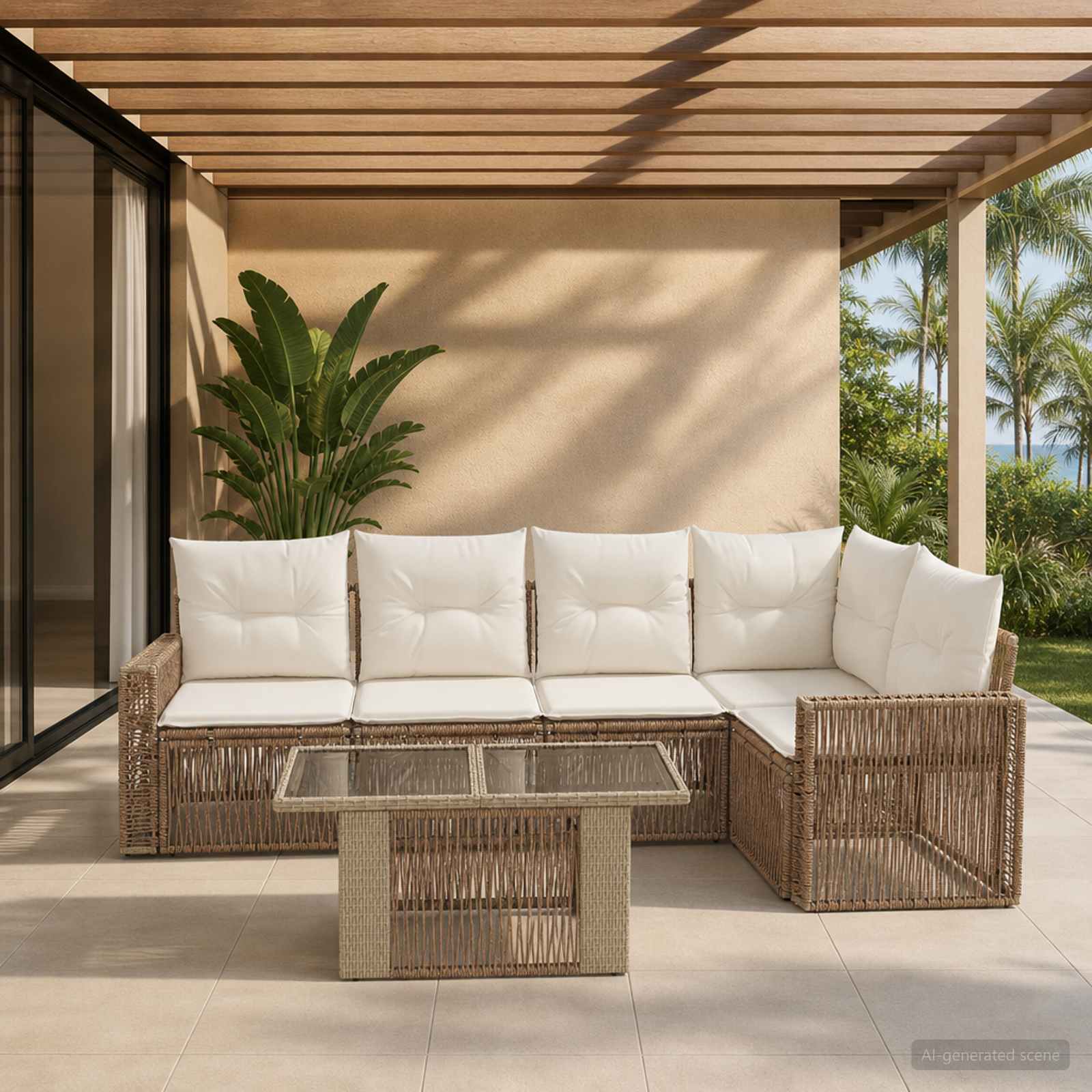 Gartensofa-set 6 stk. Beige und Cremeweiß Poly-Rattan