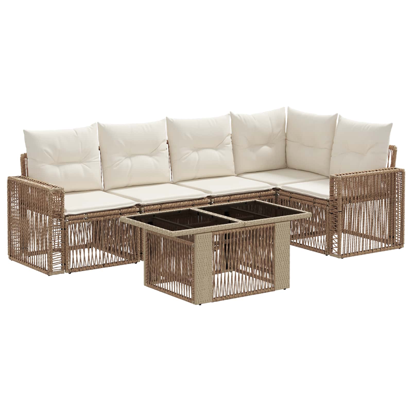 Gartensofa-set 6 stk. Beige und Cremeweiß Poly-Rattan