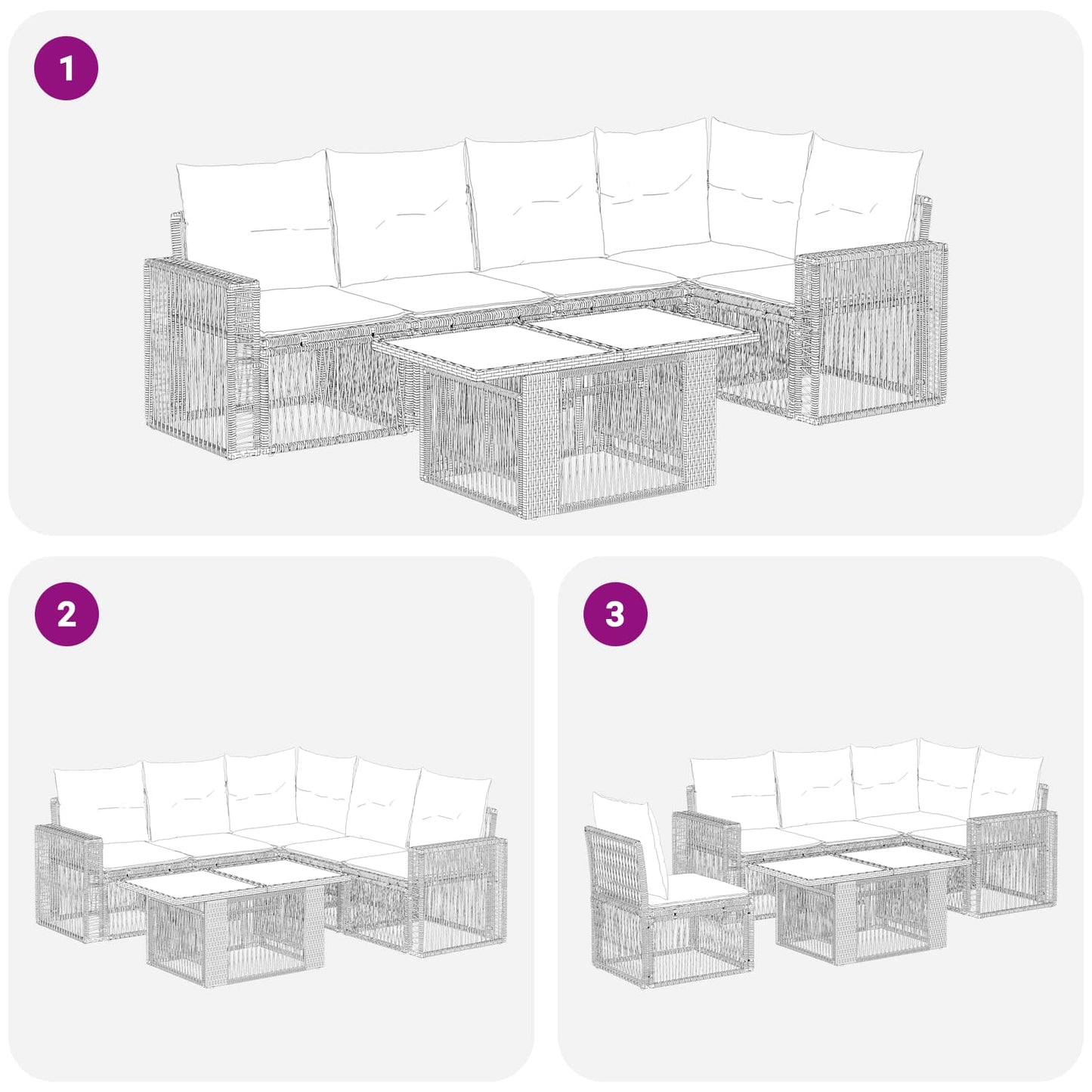 Gartensofa-set 6 stk. Beige und Cremeweiß Poly-Rattan