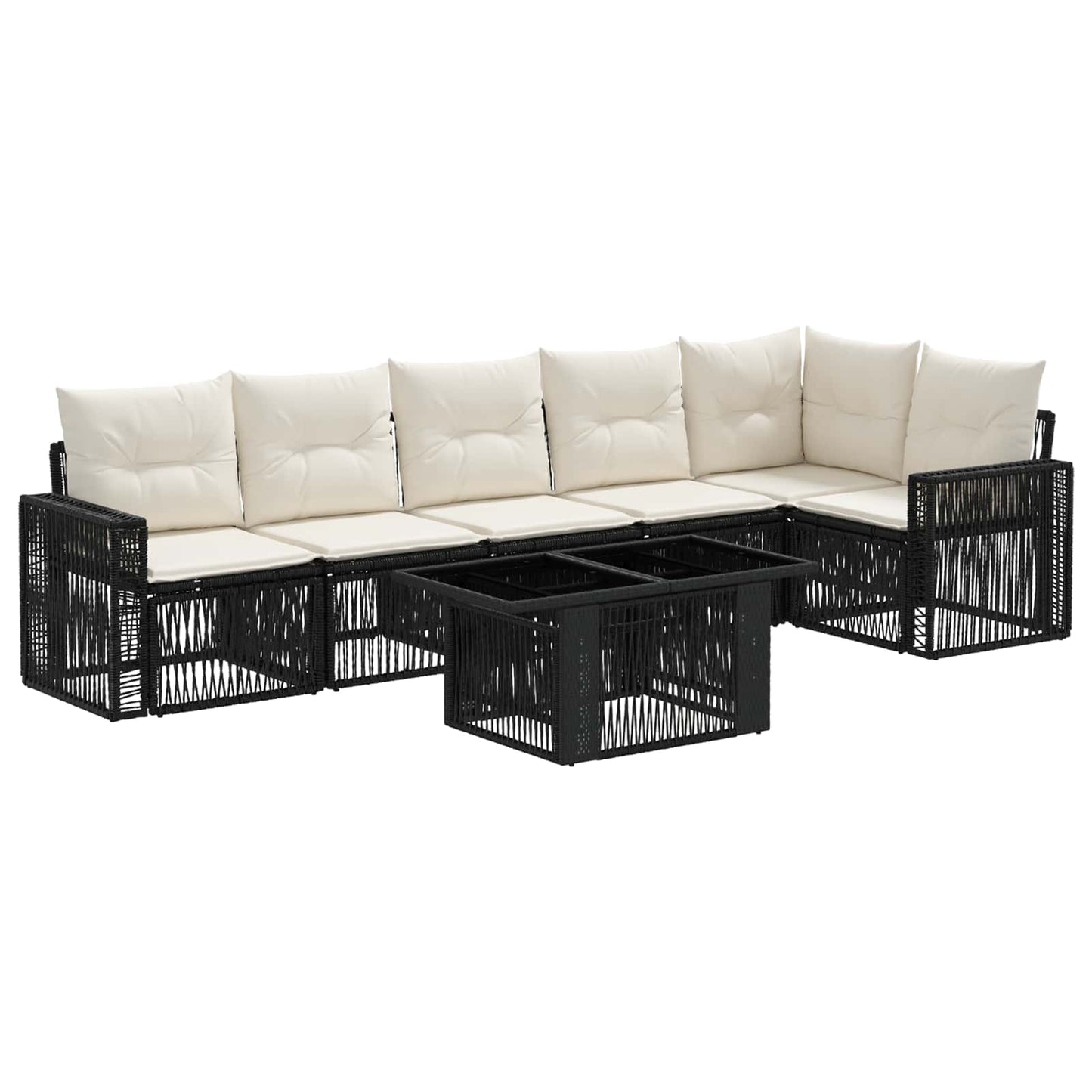 Gartensofa-set 7 stk. 6-Sitzanzahl Schwarz und Cremeweiß