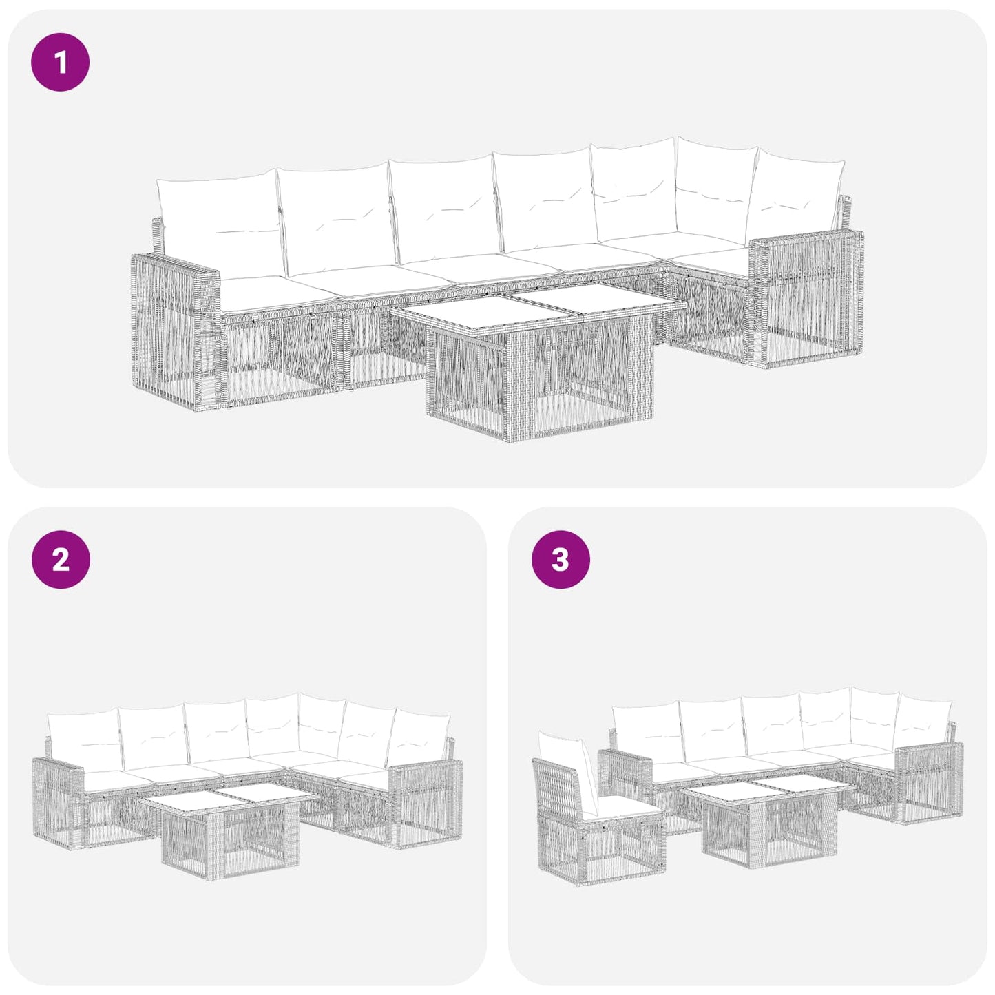 Gartensofa-set 7 stk. 6-Sitzanzahl Schwarz und Cremeweiß