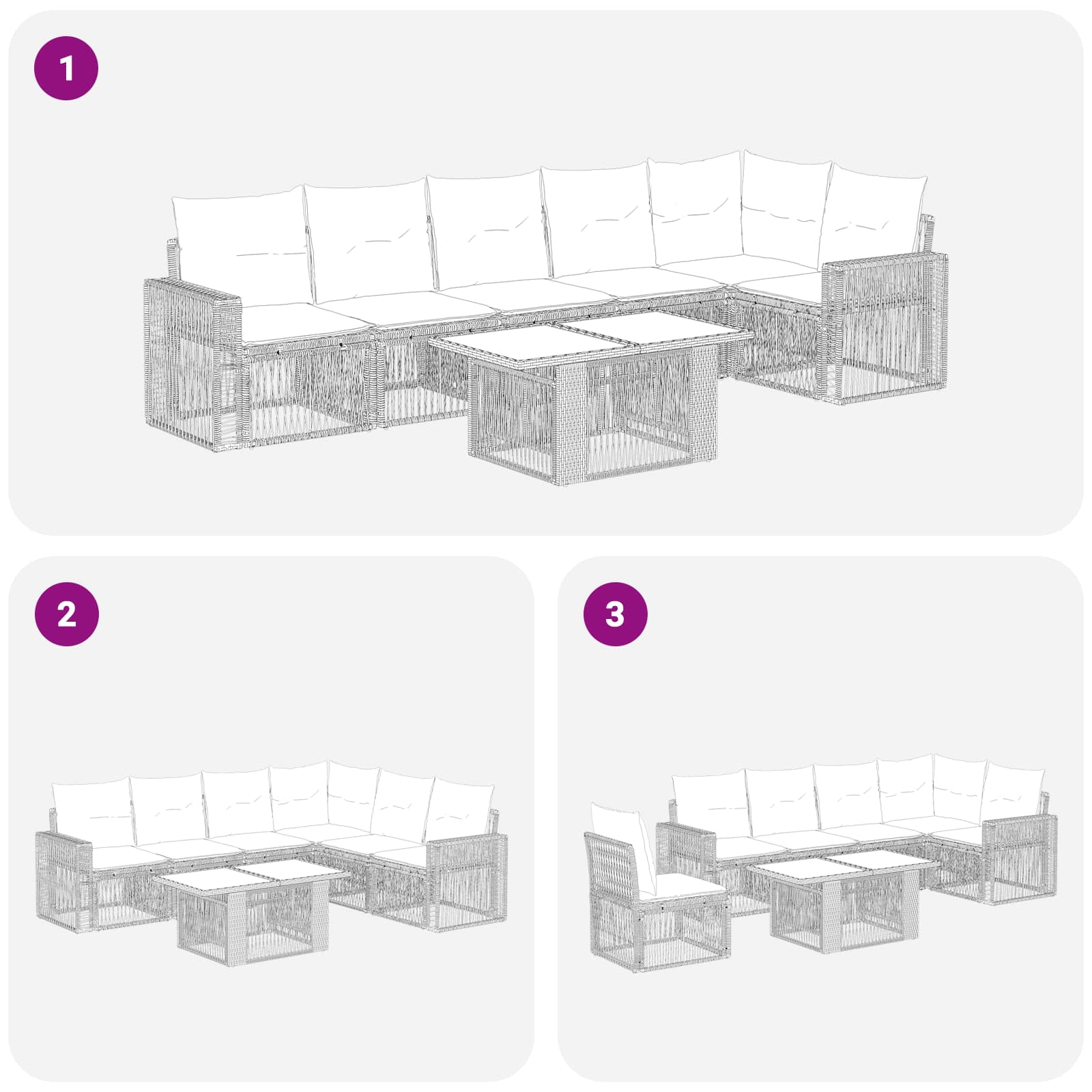 Gartensofa-set 7 stk. 6-Sitzanzahl Schwarz und Cremeweiß