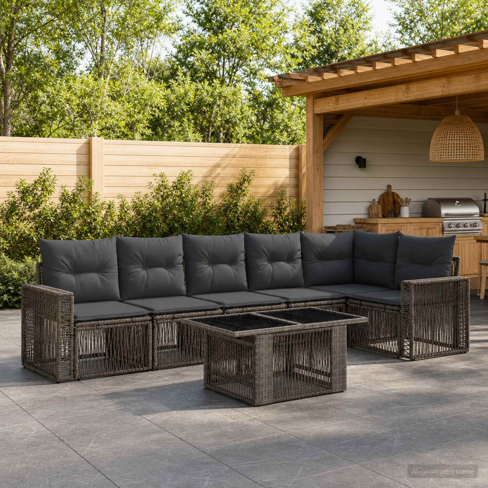 Gartensofa-set 7 stk. 6-Sitzanzahl Grau und Dunkelgrau