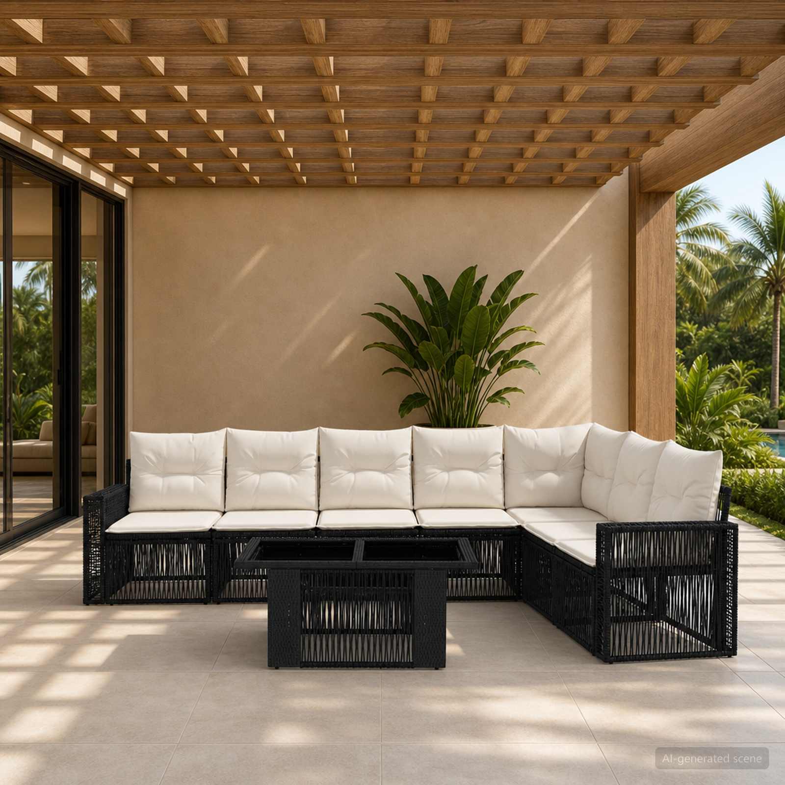 Gartensofa-set 8 stk. Schwarz und Cremeweiß Poly-Rattan