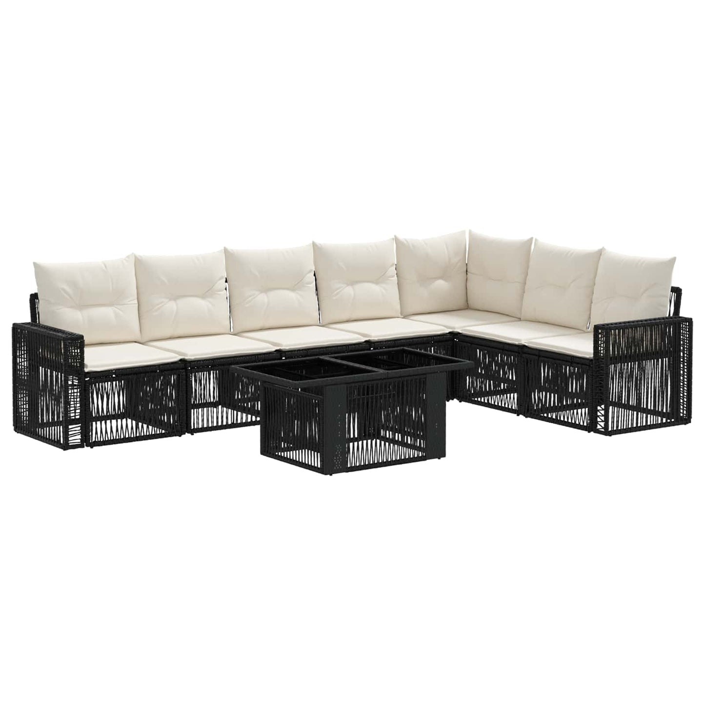 Gartensofa-set 8 stk. Schwarz und Cremeweiß Poly-Rattan