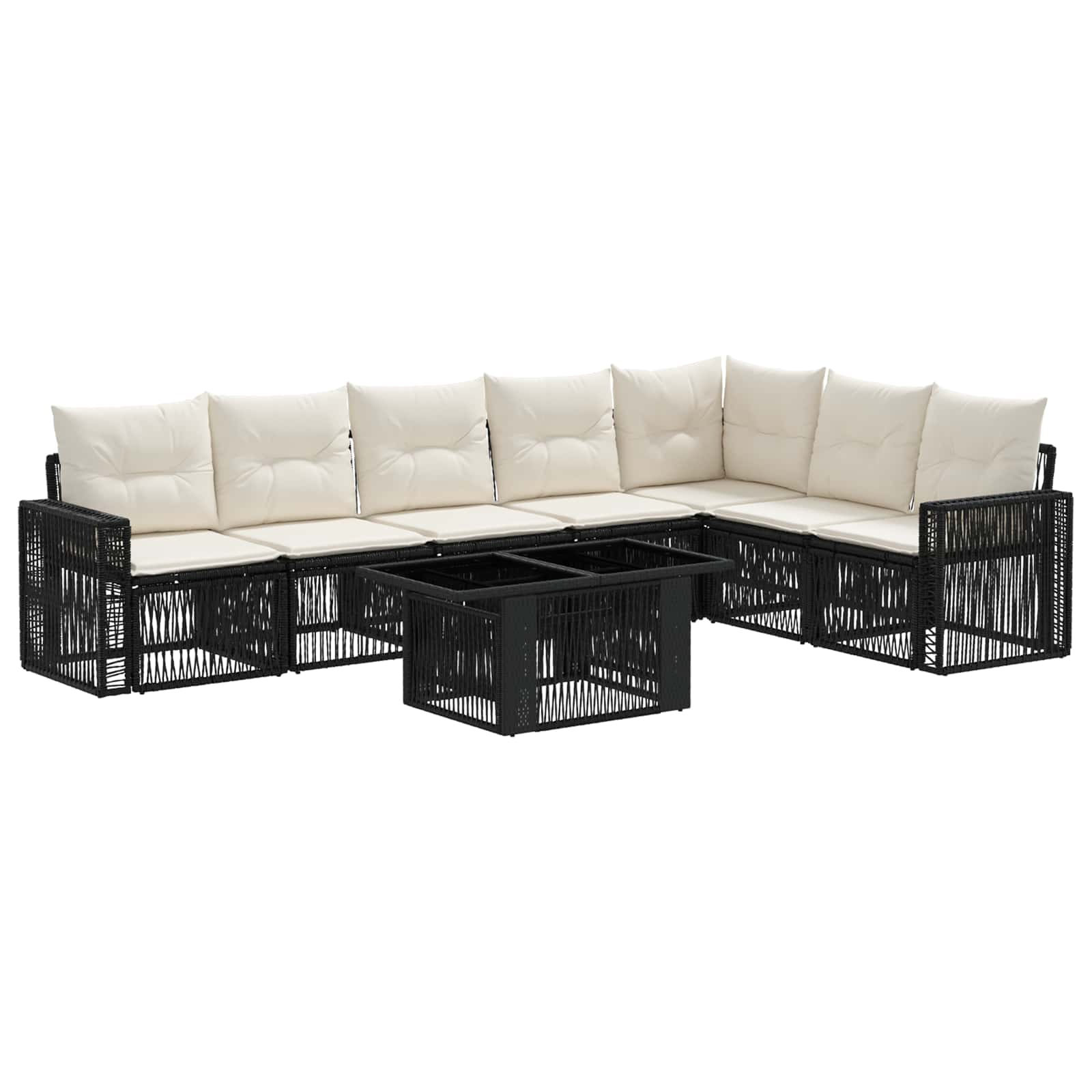 Gartensofa-set 8 stk. Schwarz und Cremeweiß Poly-Rattan