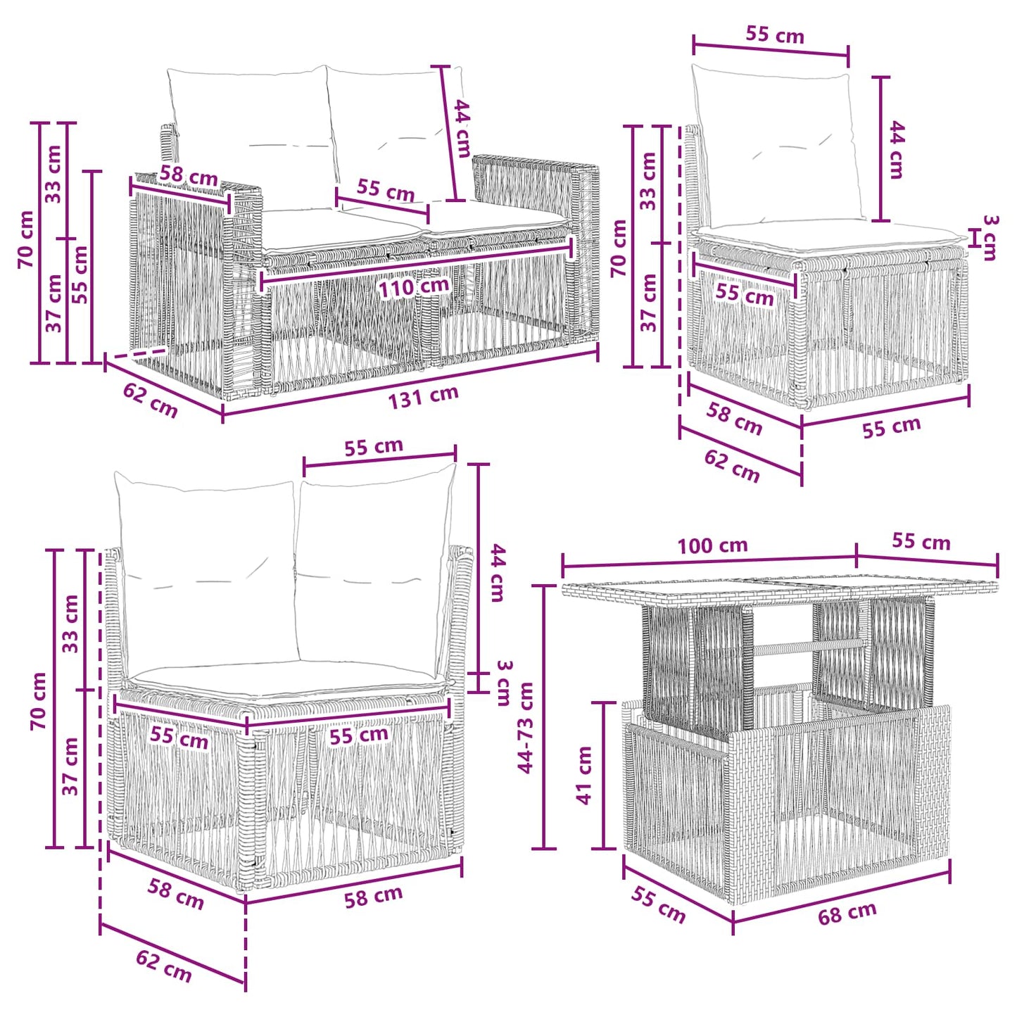 Gartensofa-set 8 stk. Schwarz und Cremeweiß Poly-Rattan