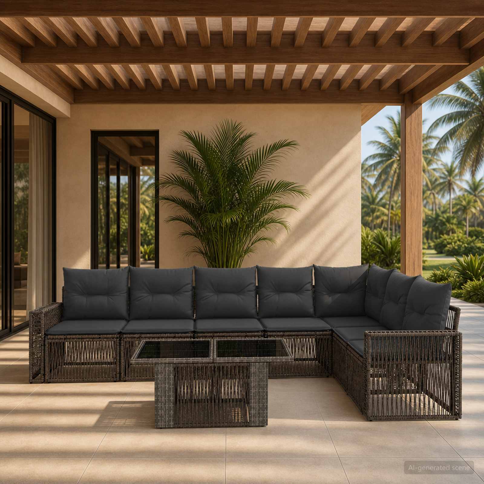 Gartensofa-set 8 stk. Grau und Dunkelgrau Poly-Rattan