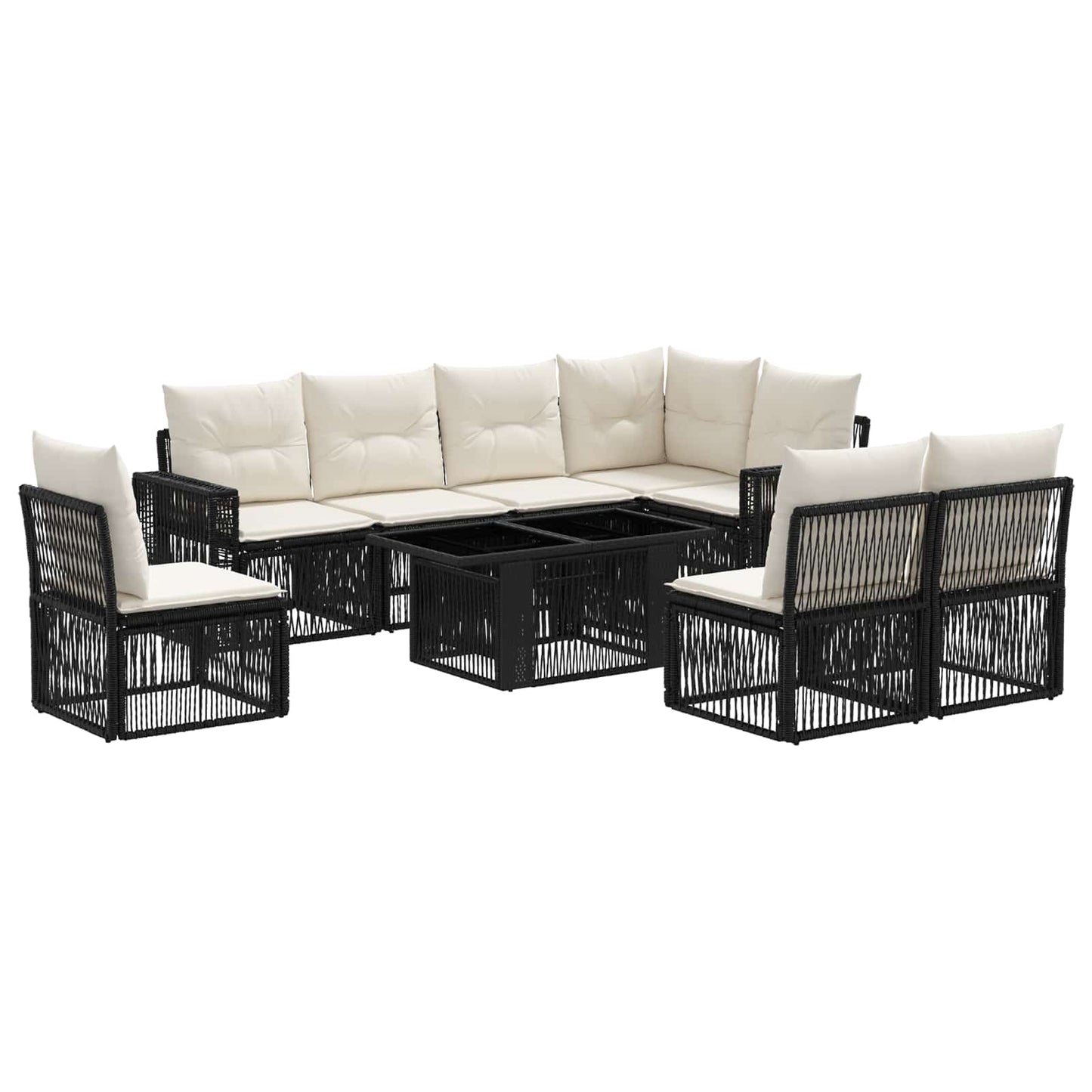 Gartensofa-set 9 stk. Schwarz und Cremeweiß Poly-Rattan