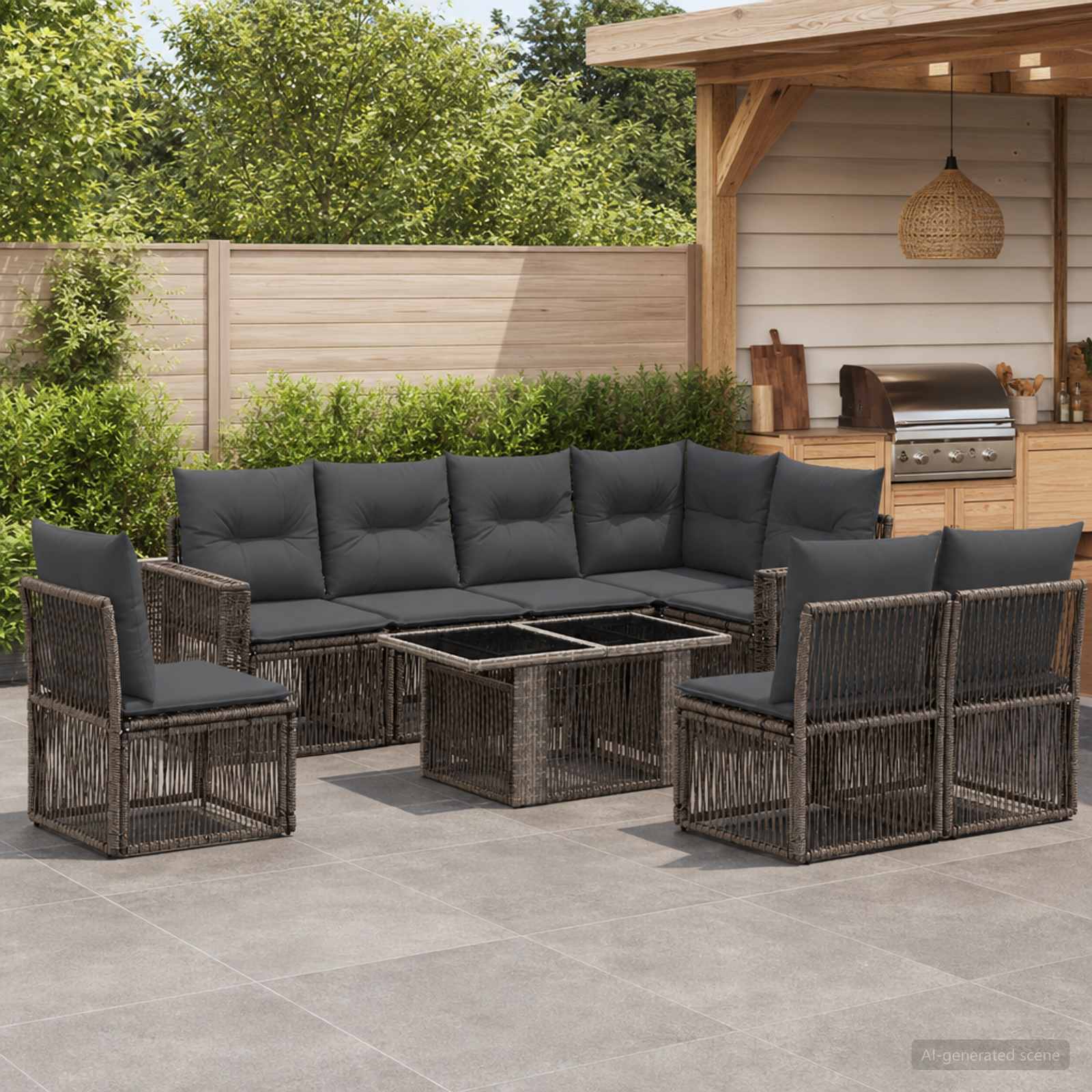 Gartensofa-set 9 stk. Grau und Dunkelgrau Poly-Rattan