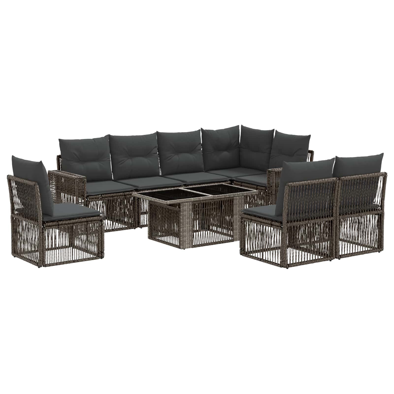 Gartensofa-set 9 stk. Grau und Dunkelgrau Poly-Rattan