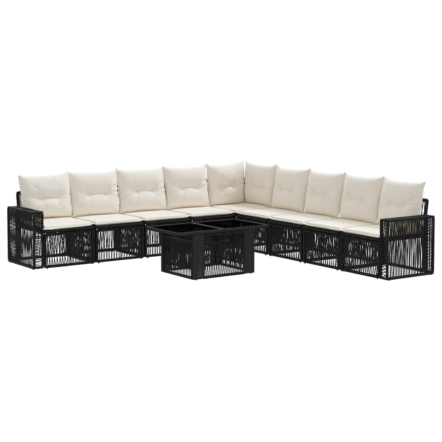 Gartensofa-set 10 stk. Schwarz und Cremeweiß Poly-Rattan