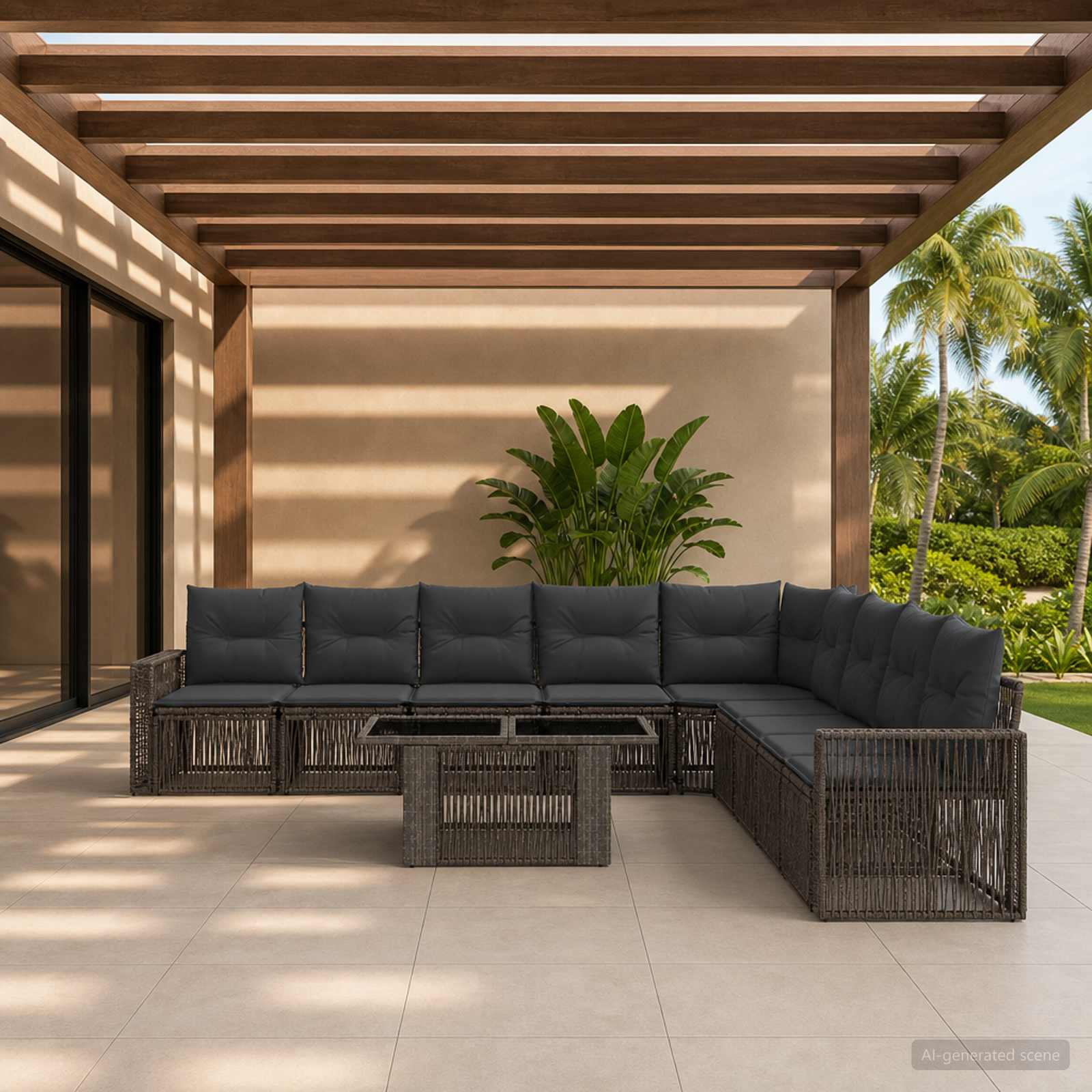 Gartensofa-set 10 stk. Grau und Dunkelgrau Poly-Rattan