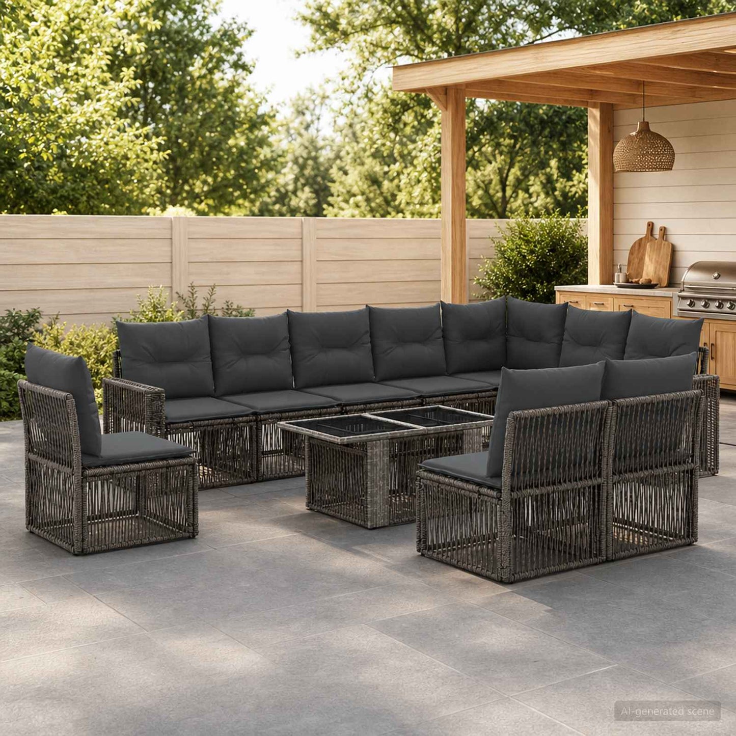 Gartensofa-set 11 stk. Grau und Dunkelgrau Poly-Rattan