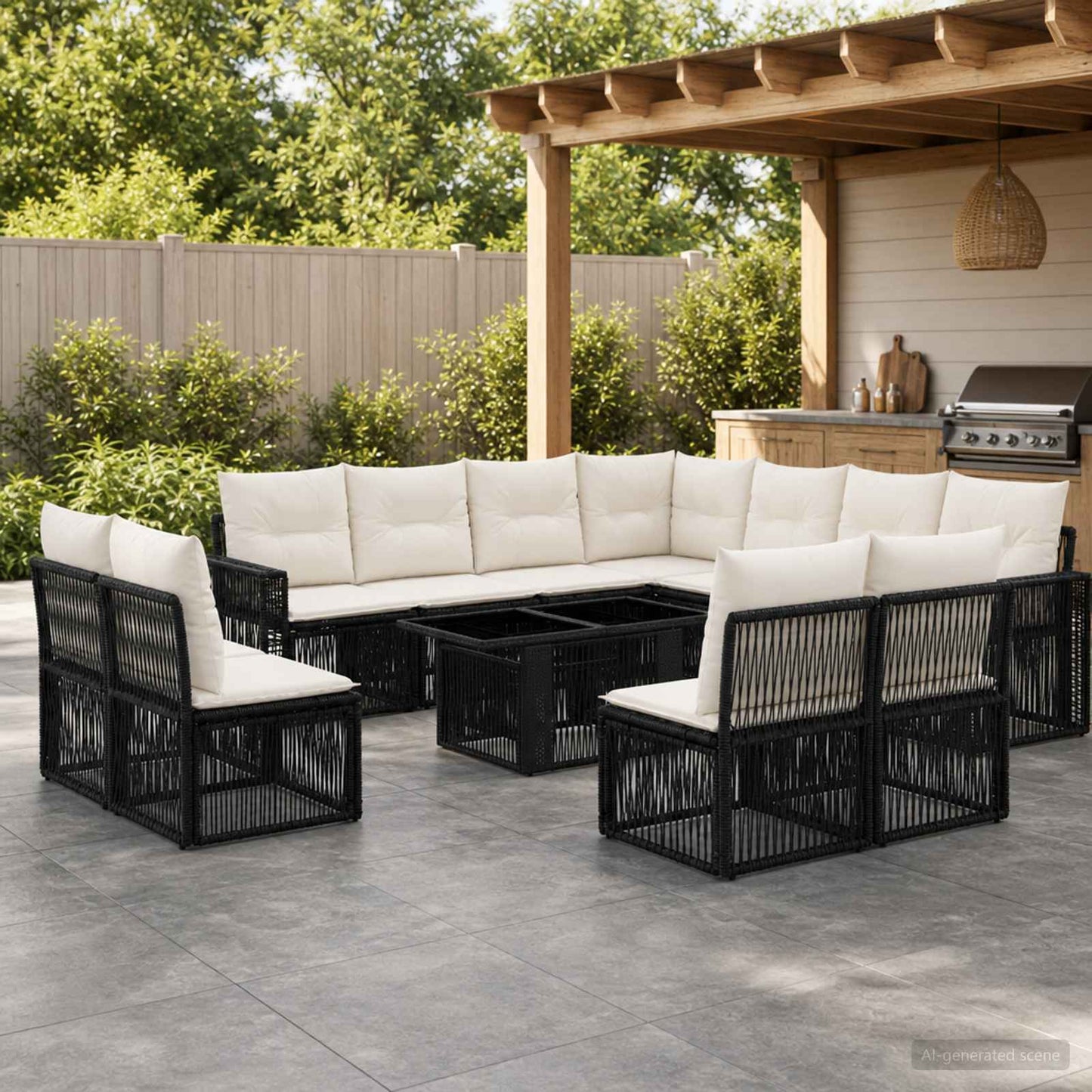 Gartensofa-set 12 stk. Schwarz und Cremeweiß Poly-Rattan
