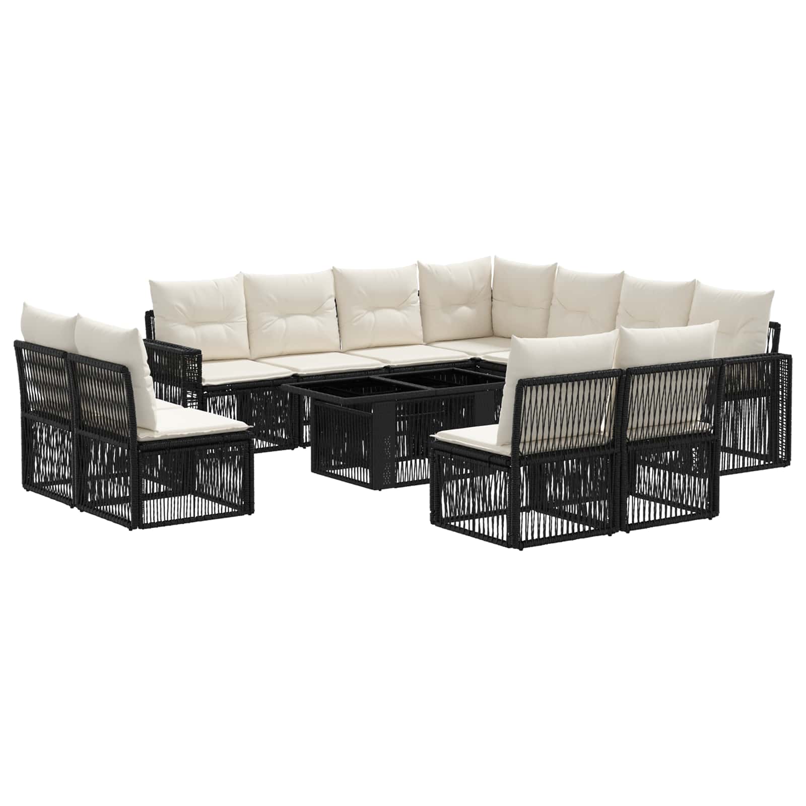 Gartensofa-set 12 stk. Schwarz und Cremeweiß Poly-Rattan