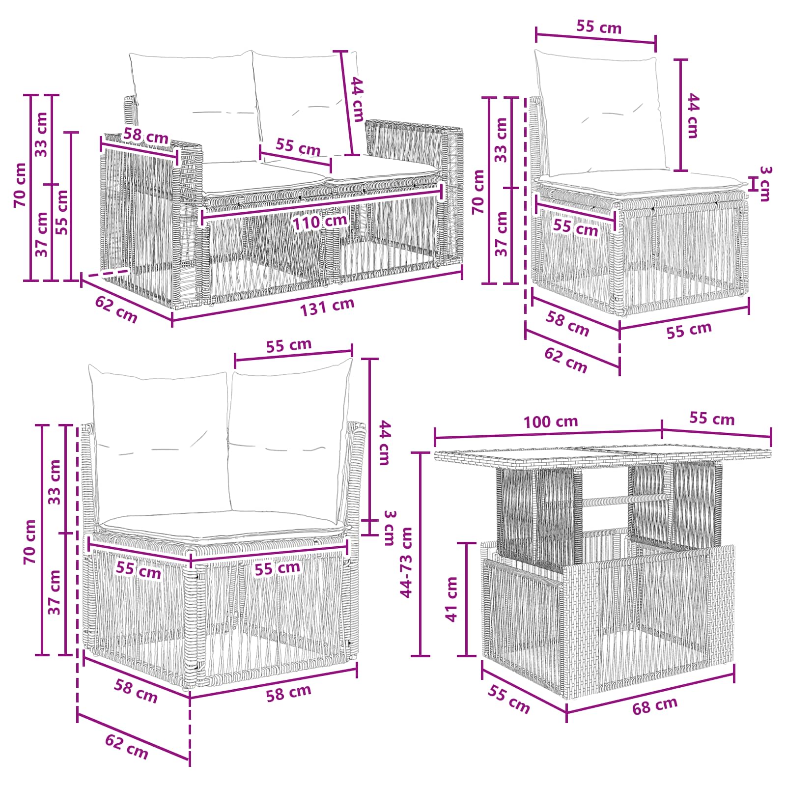 Gartensofa-set 12 stk. Schwarz und Cremeweiß Poly-Rattan