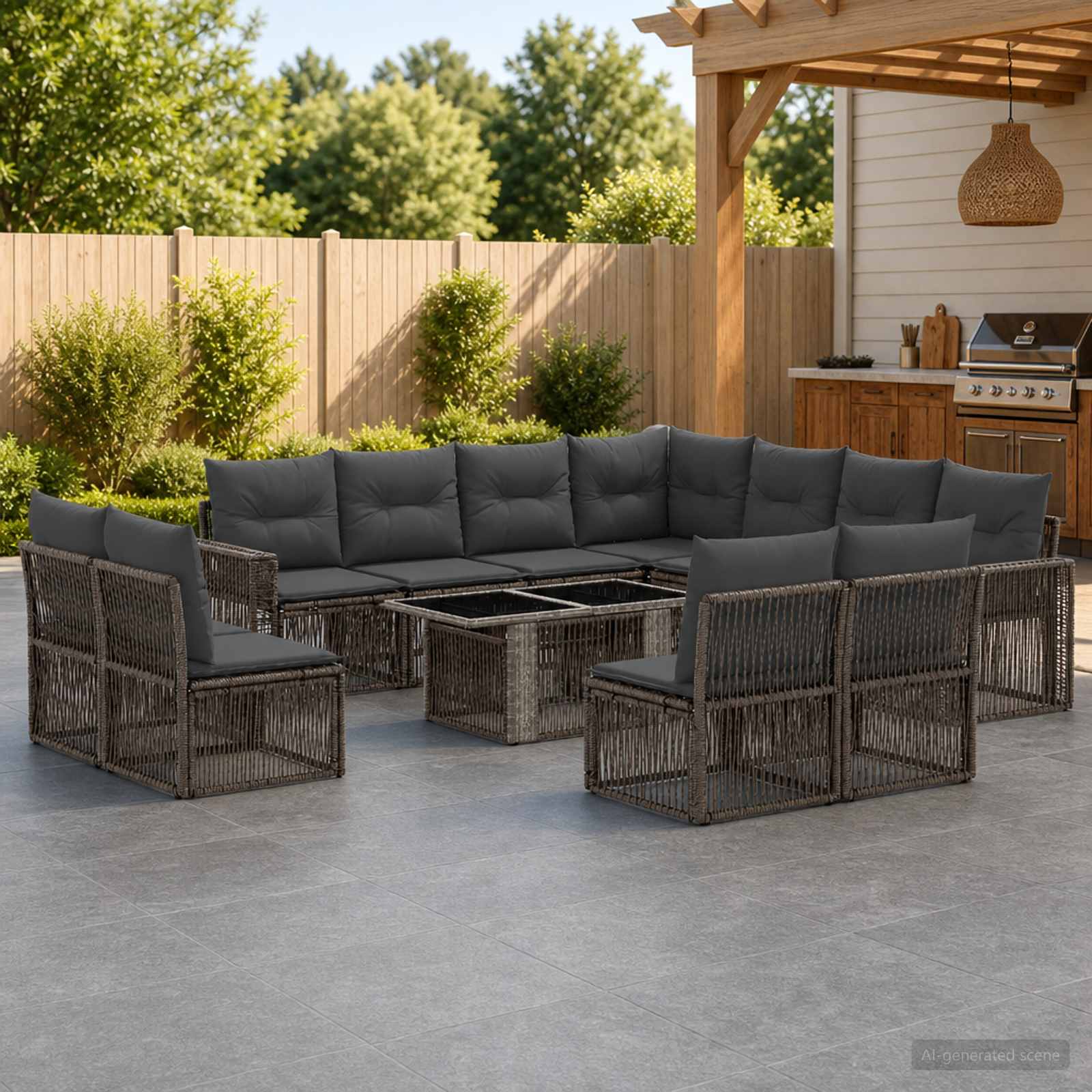 Gartensofa-set 12 stk. Grau und Dunkelgrau Poly-Rattan