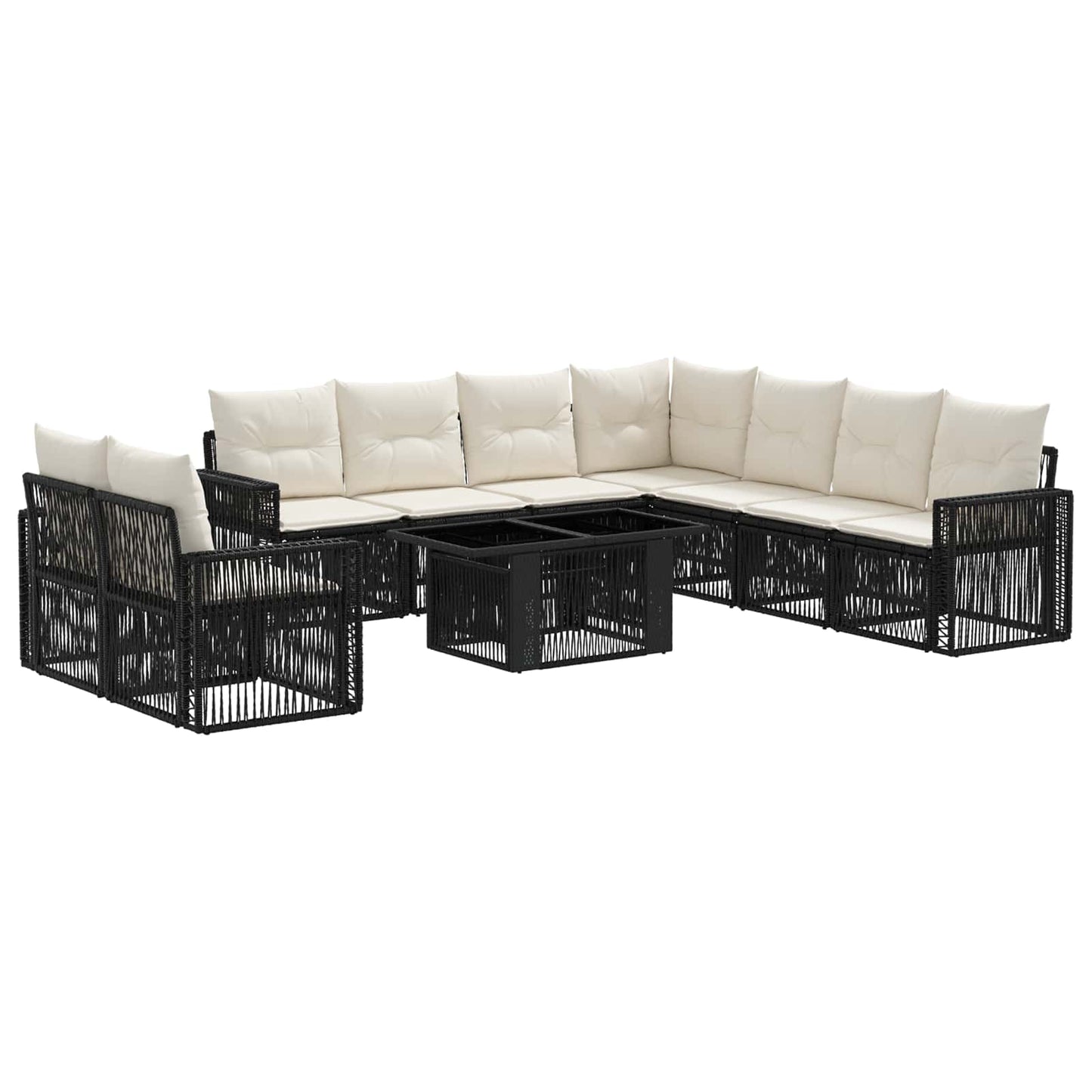 Gartensofa-set 10 stk. Schwarz und Cremeweiß Poly-Rattan