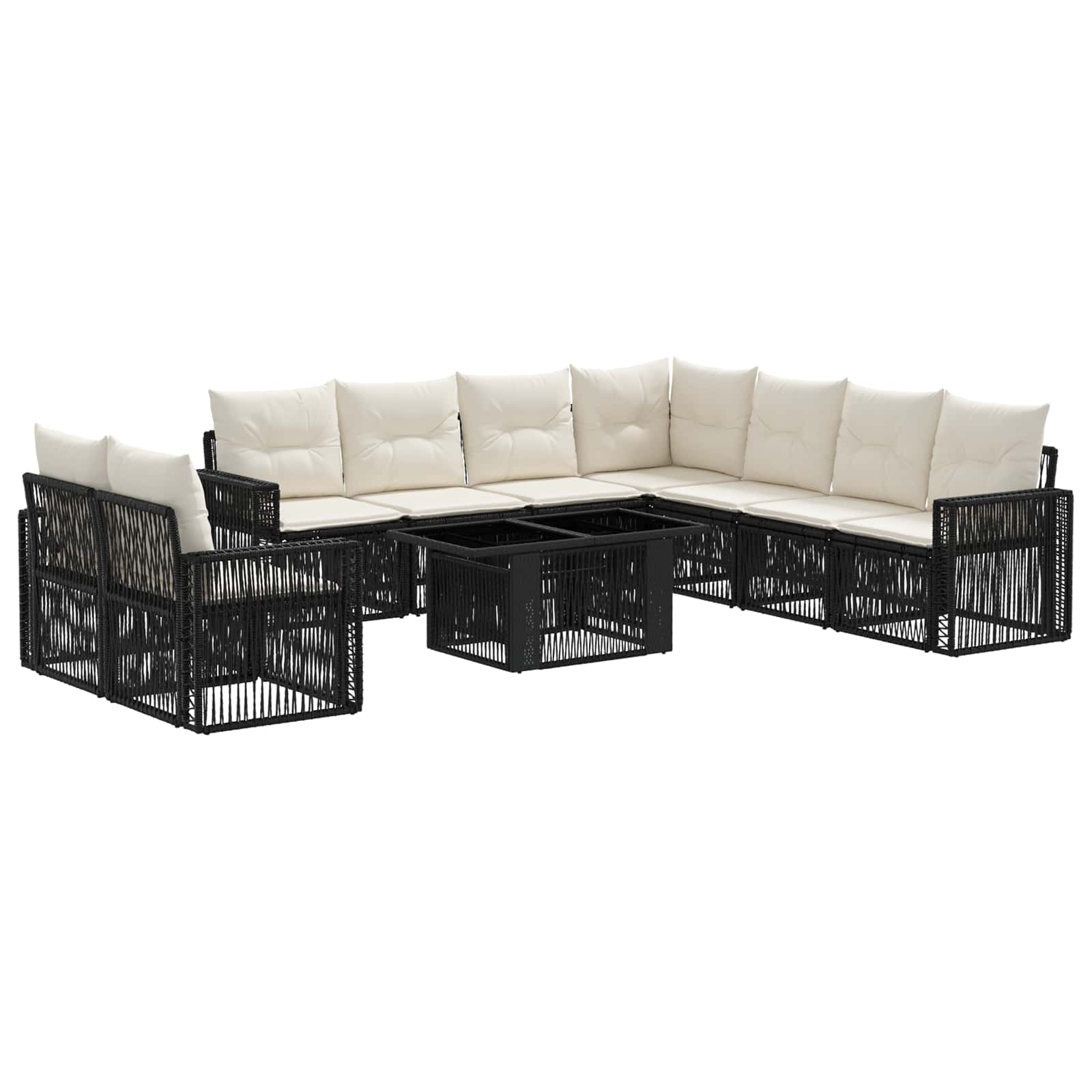 Gartensofa-set 10 stk. Schwarz und Cremeweiß Poly-Rattan