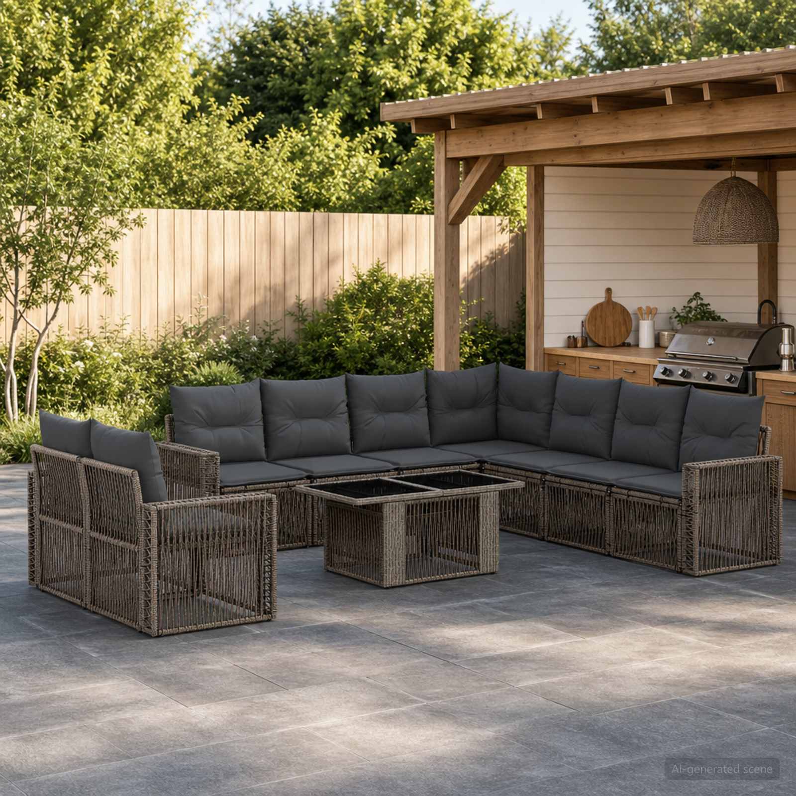 Gartensofa-set 10 stk. Grau und Dunkelgrau Poly-Rattan
