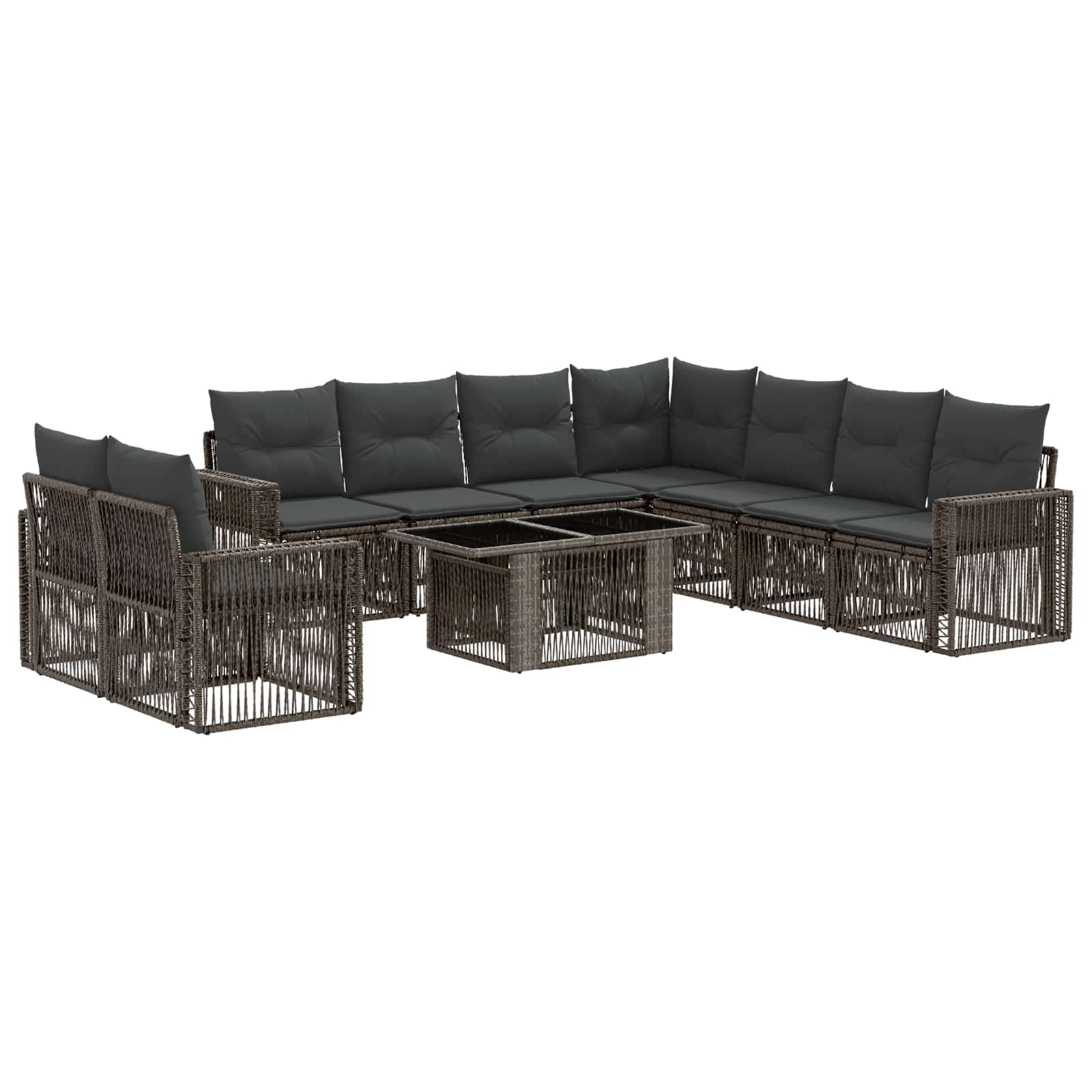 Gartensofa-set 10 stk. Grau und Dunkelgrau Poly-Rattan