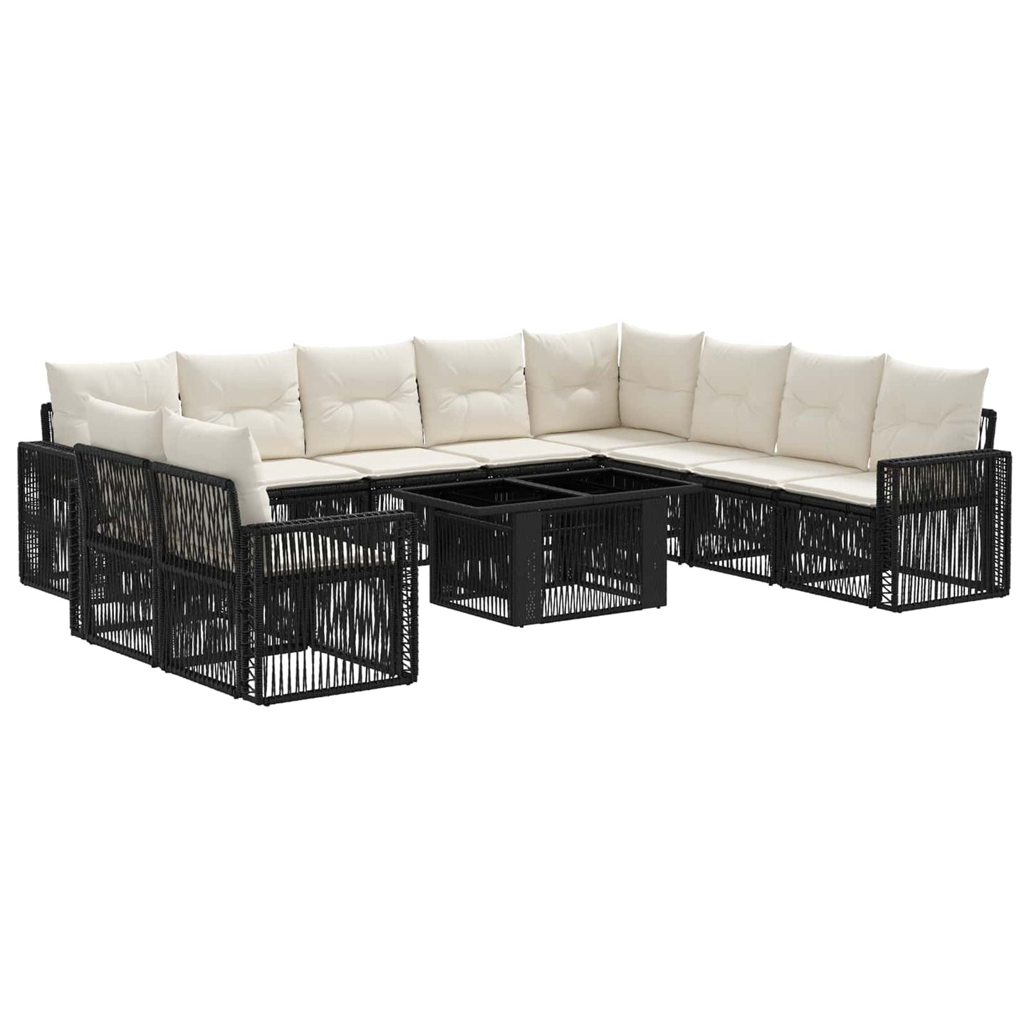 Gartensofa-set 11 stk. Schwarz und Cremeweiß Poly-Rattan