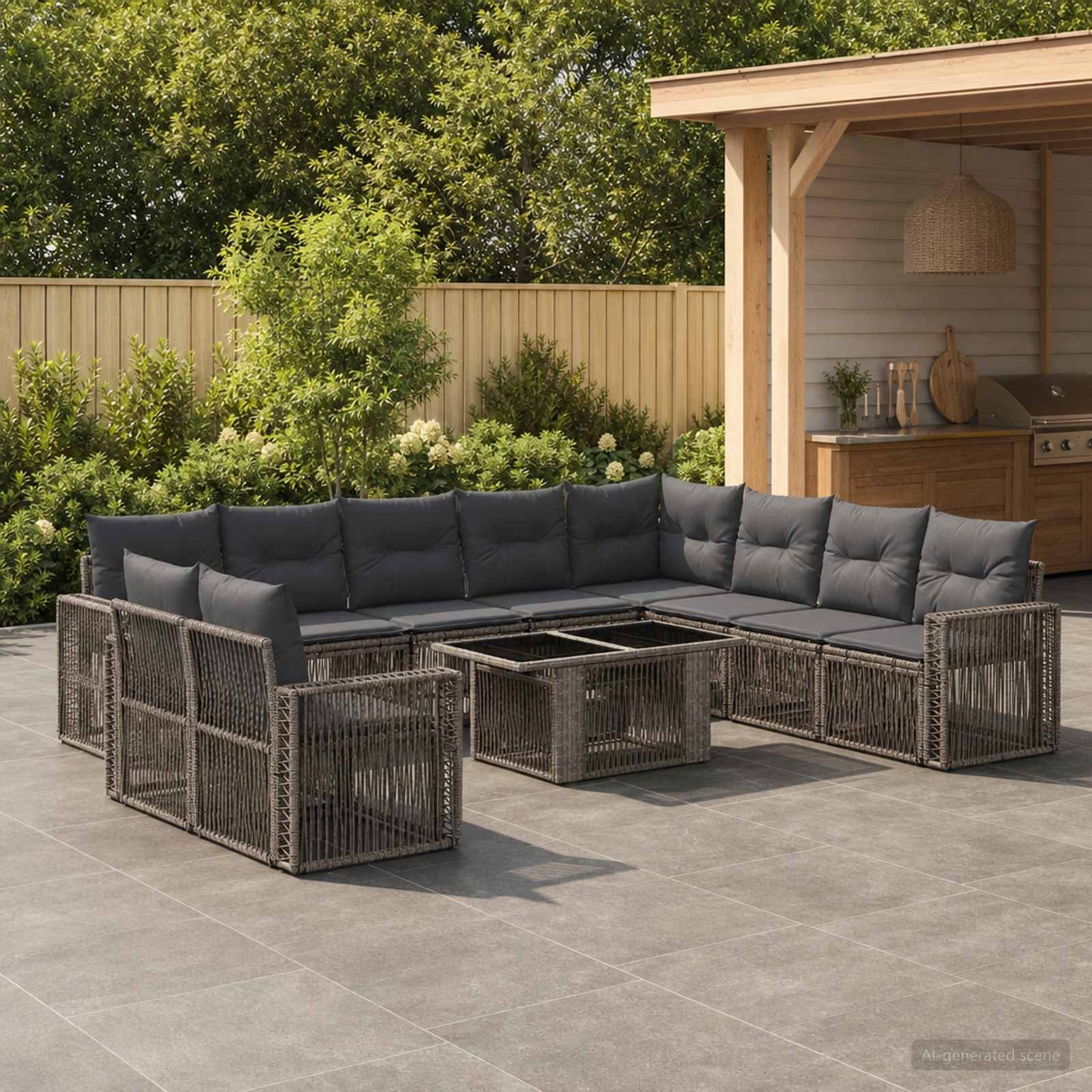 Gartensofa-set 11 stk. Grau und Dunkelgrau Poly-Rattan