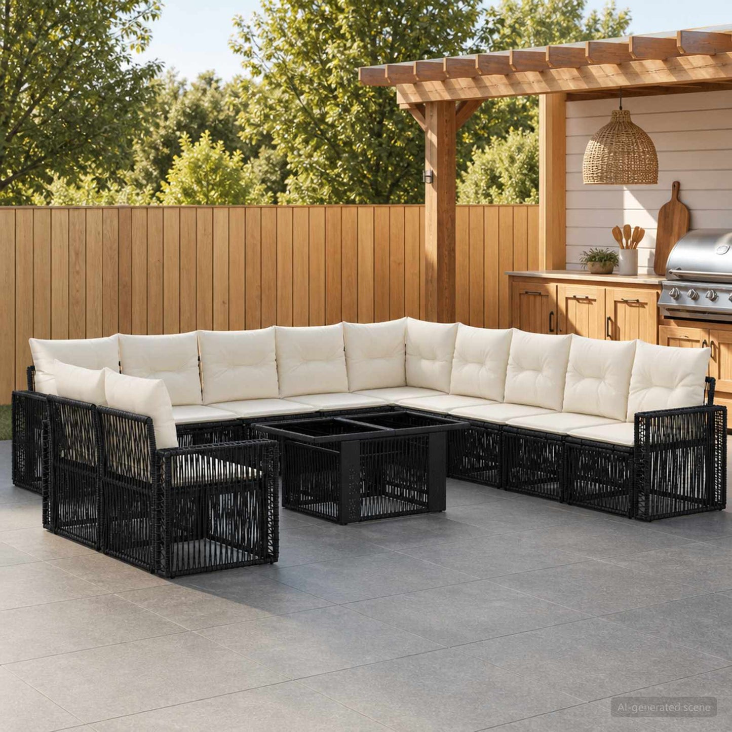 Gartensofa-set 12 stk. Schwarz und Cremeweiß Poly-Rattan