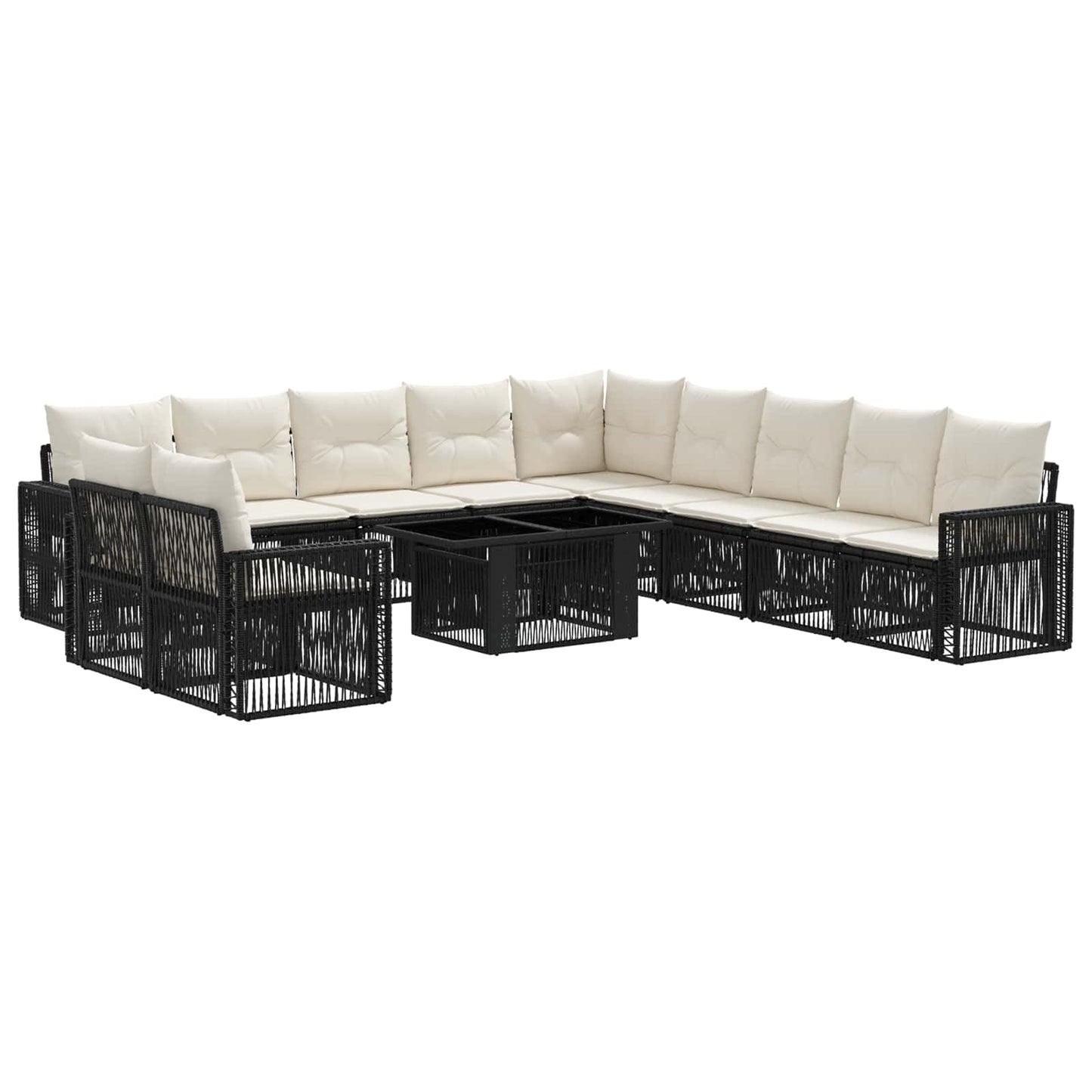 Gartensofa-set 12 stk. Schwarz und Cremeweiß Poly-Rattan