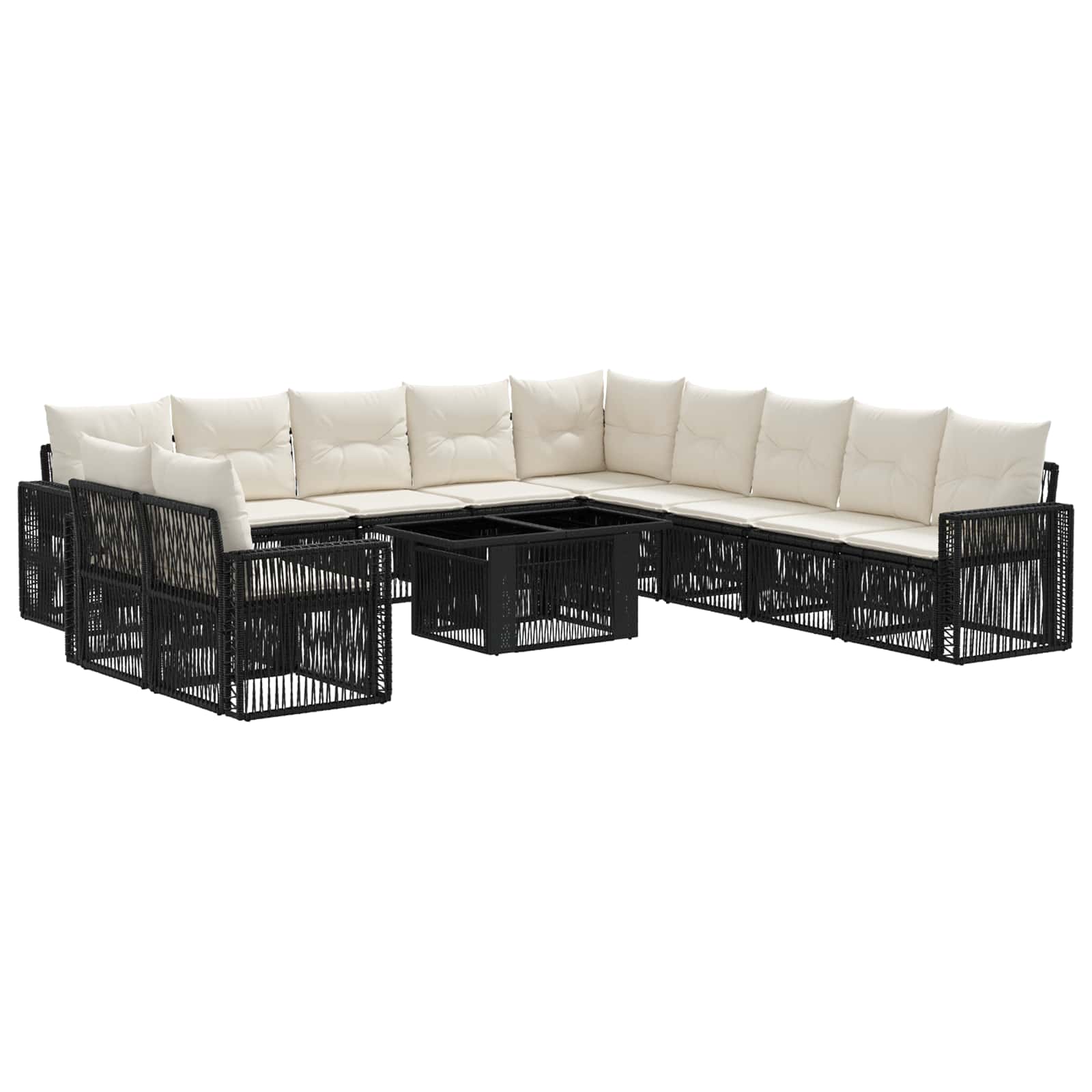 Gartensofa-set 12 stk. Schwarz und Cremeweiß Poly-Rattan