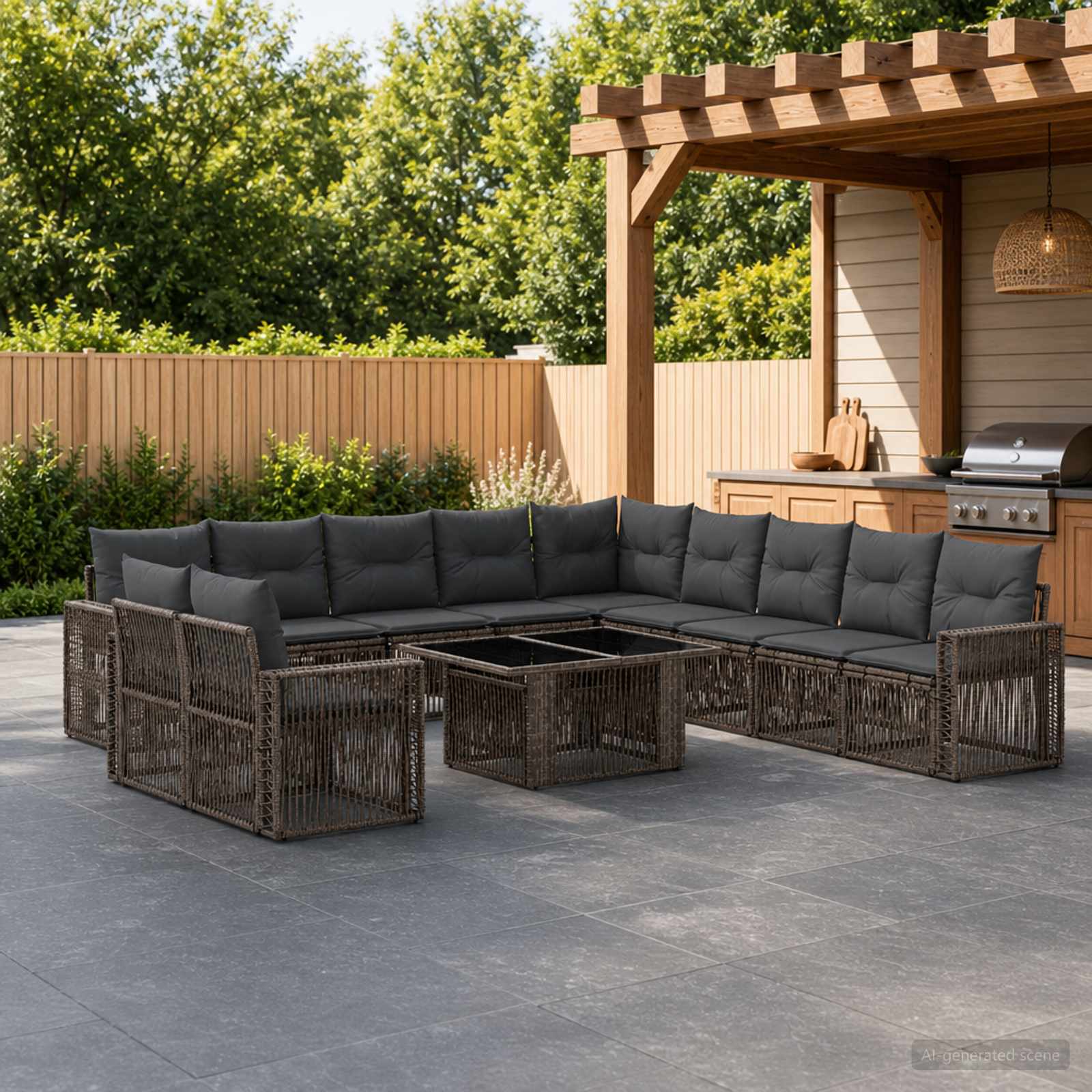 Gartensofa-set 12 stk. Grau und Dunkelgrau Poly-Rattan