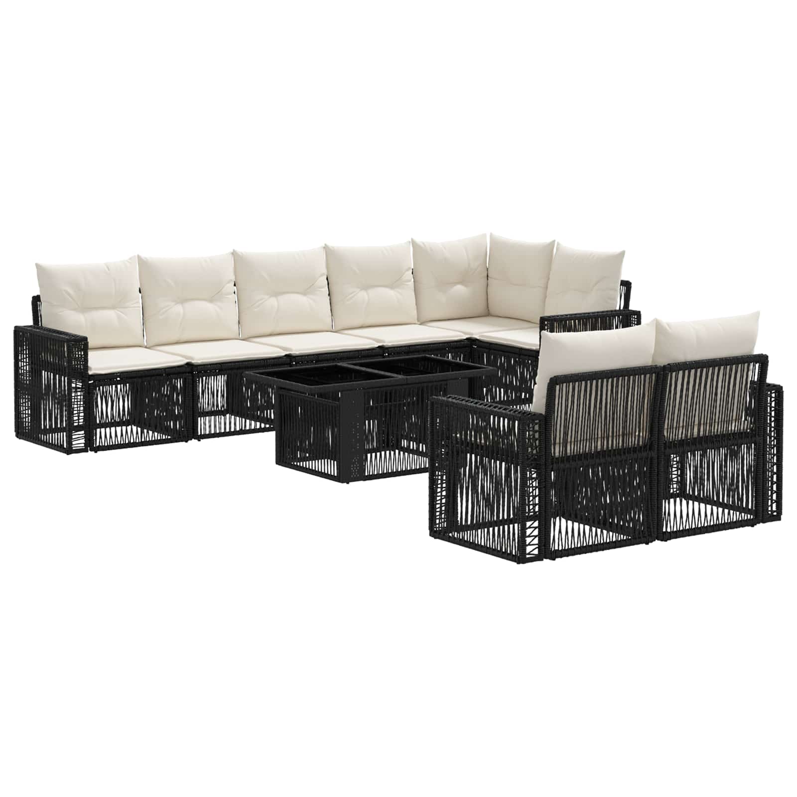 Gartensofa-set 9 stk. Schwarz und Cremeweiß Poly-Rattan