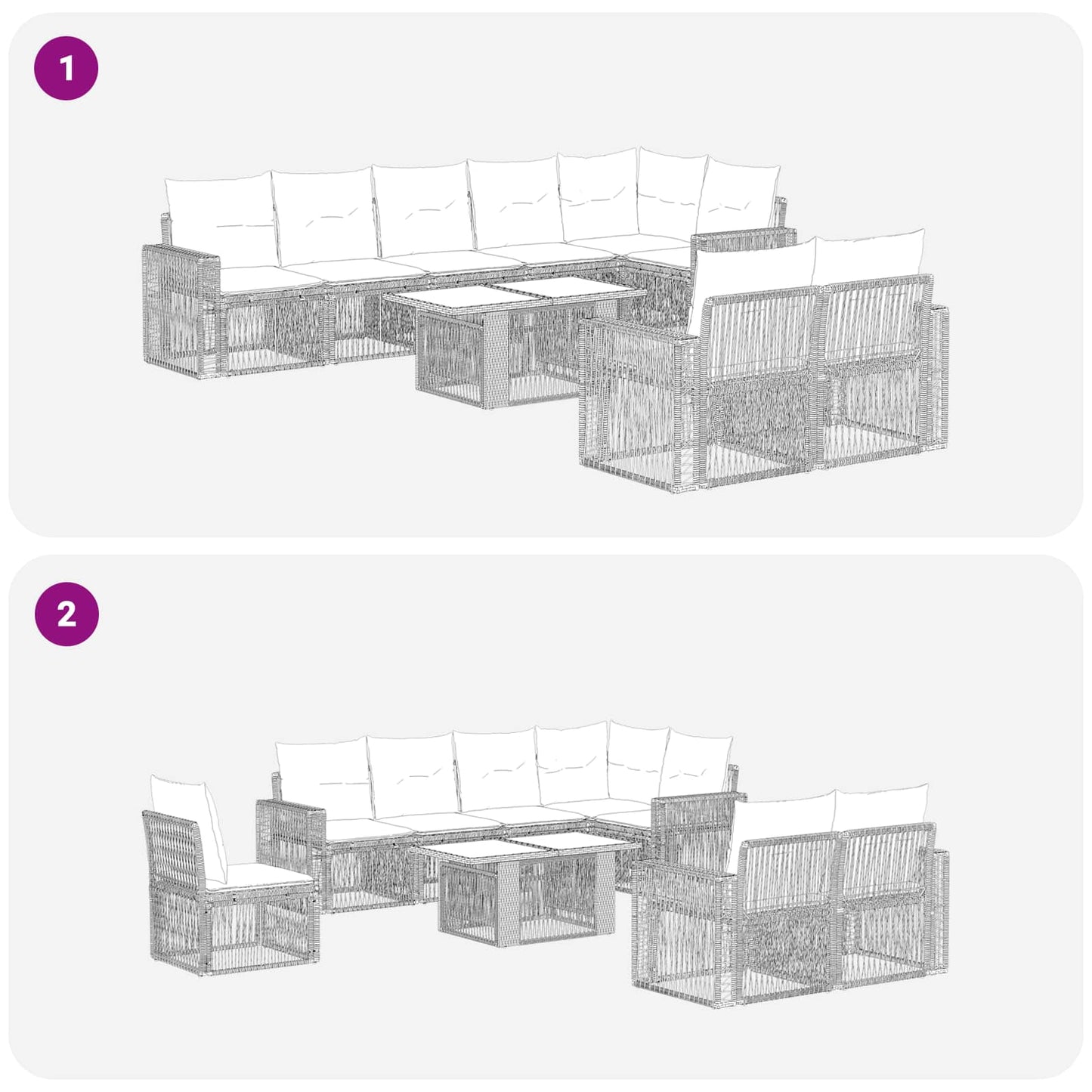 Gartensofa-set 9 stk. Schwarz und Cremeweiß Poly-Rattan