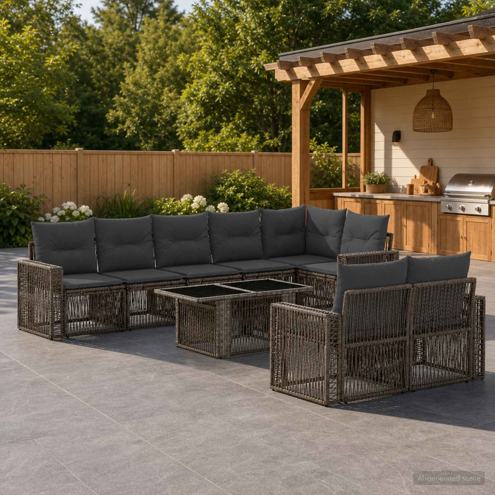 Gartensofa-set 9 stk. Grau und Dunkelgrau Poly-Rattan