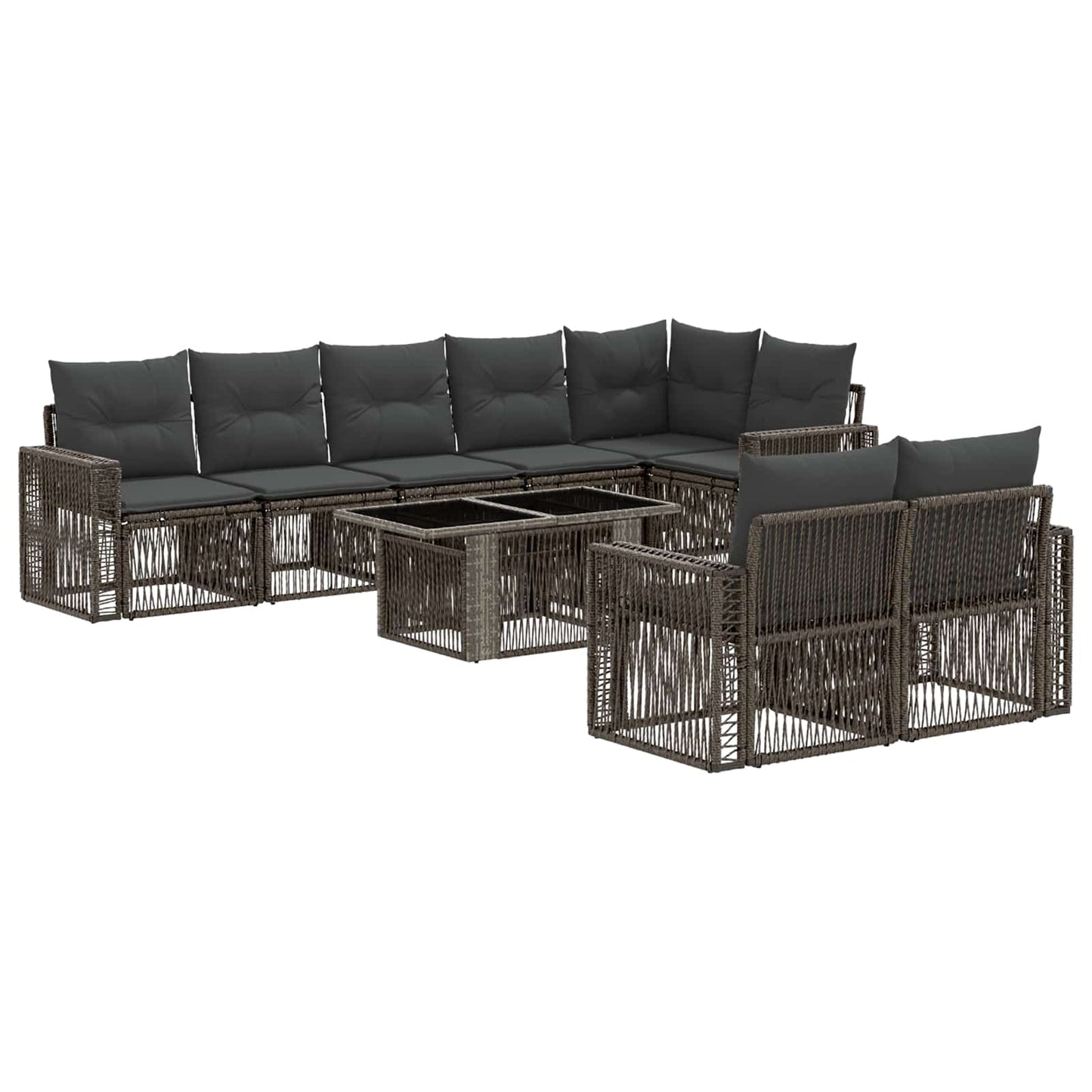 Gartensofa-set 9 stk. Grau und Dunkelgrau Poly-Rattan